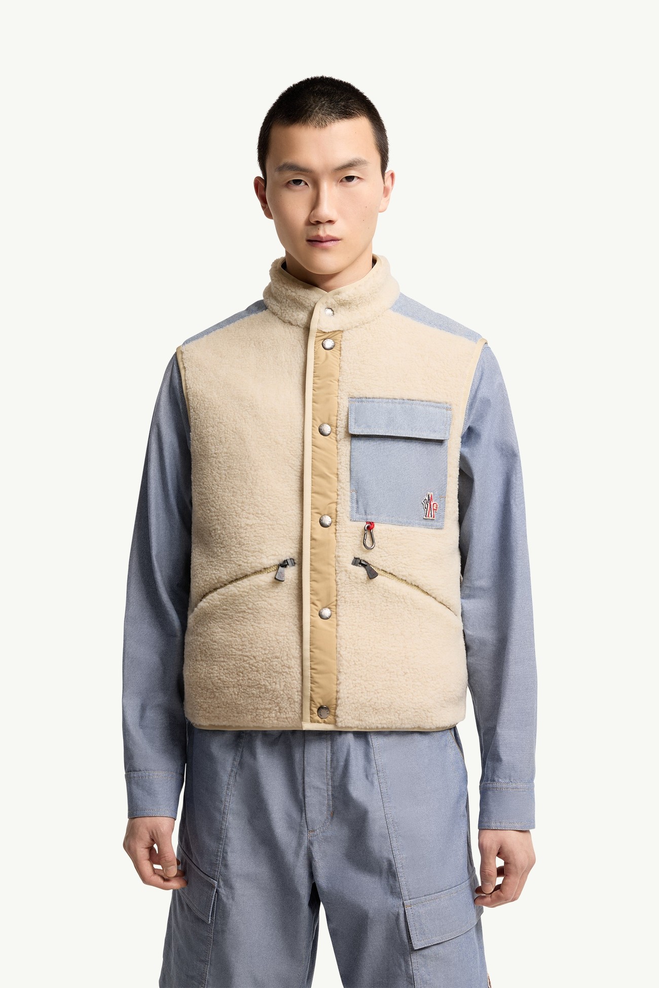 Chambray男士泰迪绒风格马甲 男士 浅米色 Moncler 3