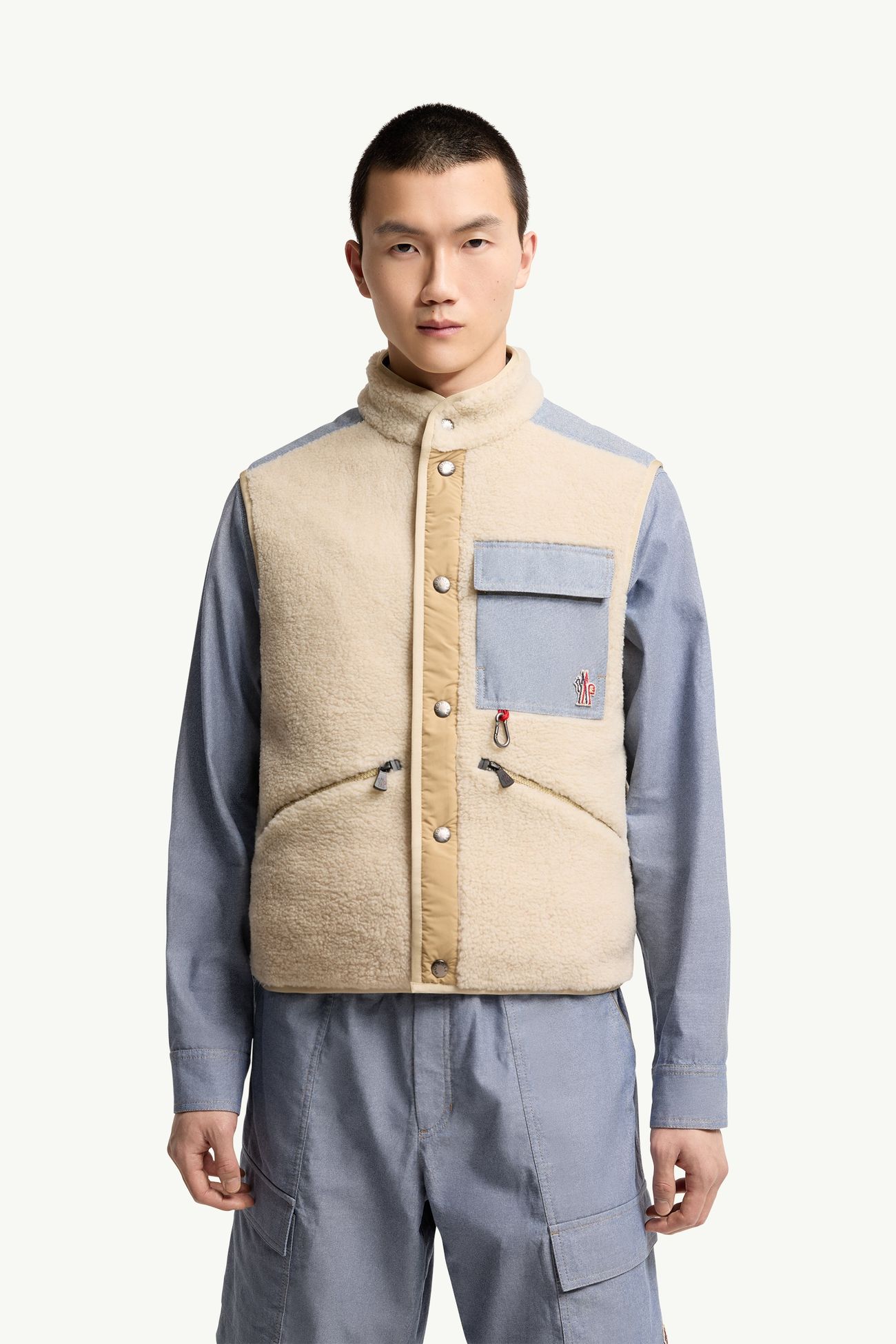 Teddy & Chambray Gilet Men Light Beige Moncler 3