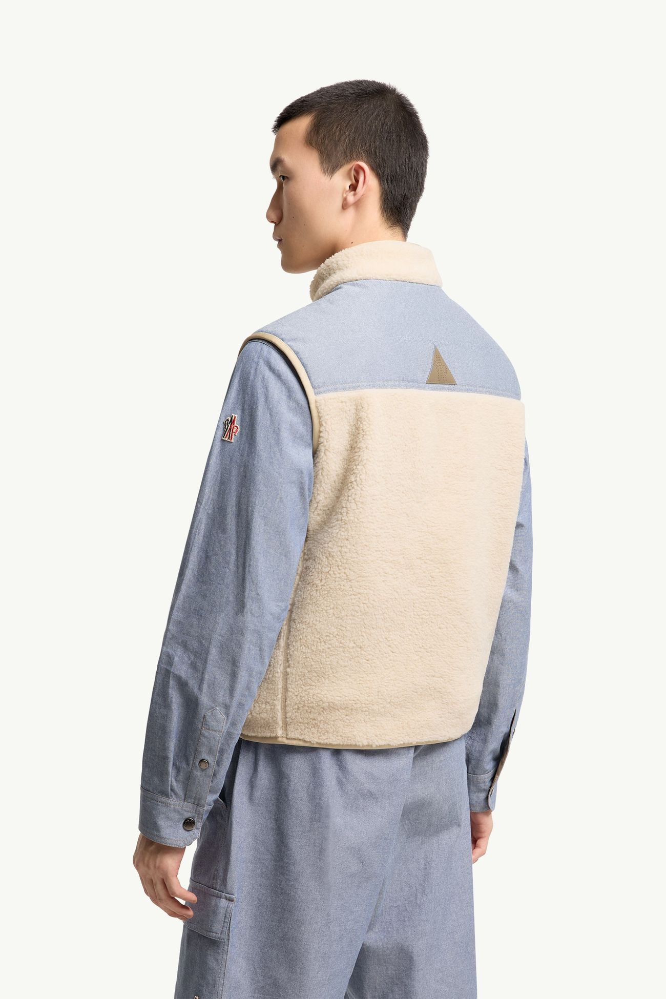 Doudoune sans manches en teddy et chambray Hommes Beige Clair Moncler 4