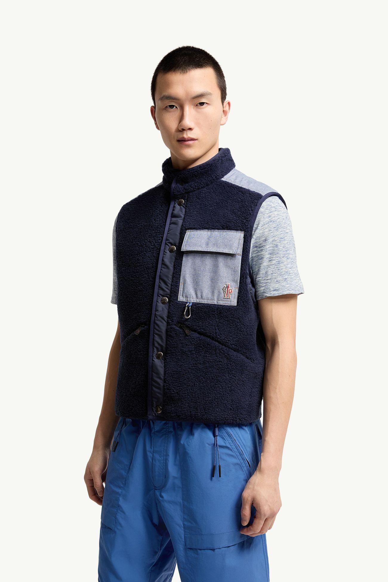 Teddy & Chambray Vest Men Navy Blue Moncler 3