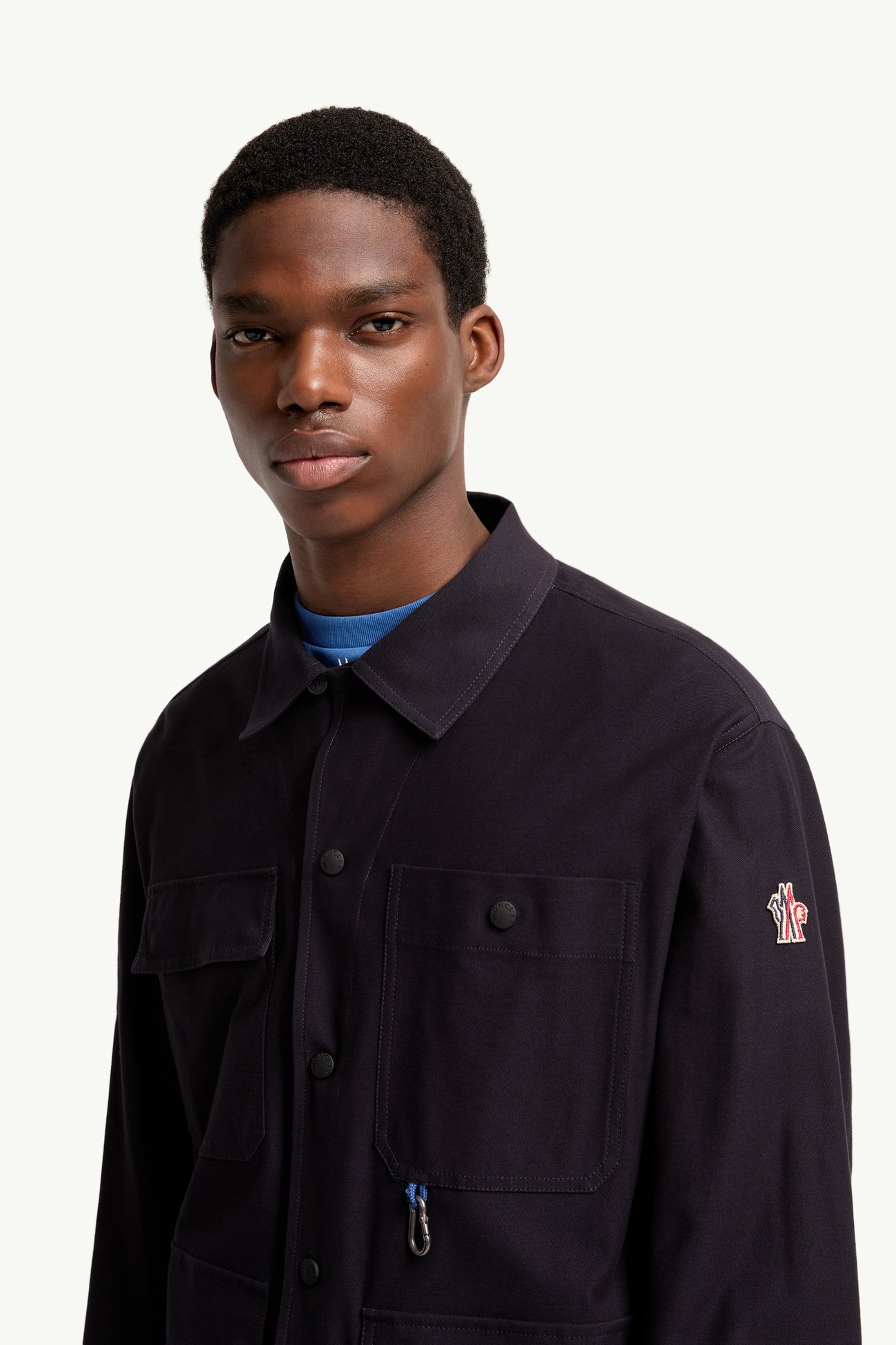 Cotton Gabardine Shirt Jacket Men Navy Blue Moncler 1