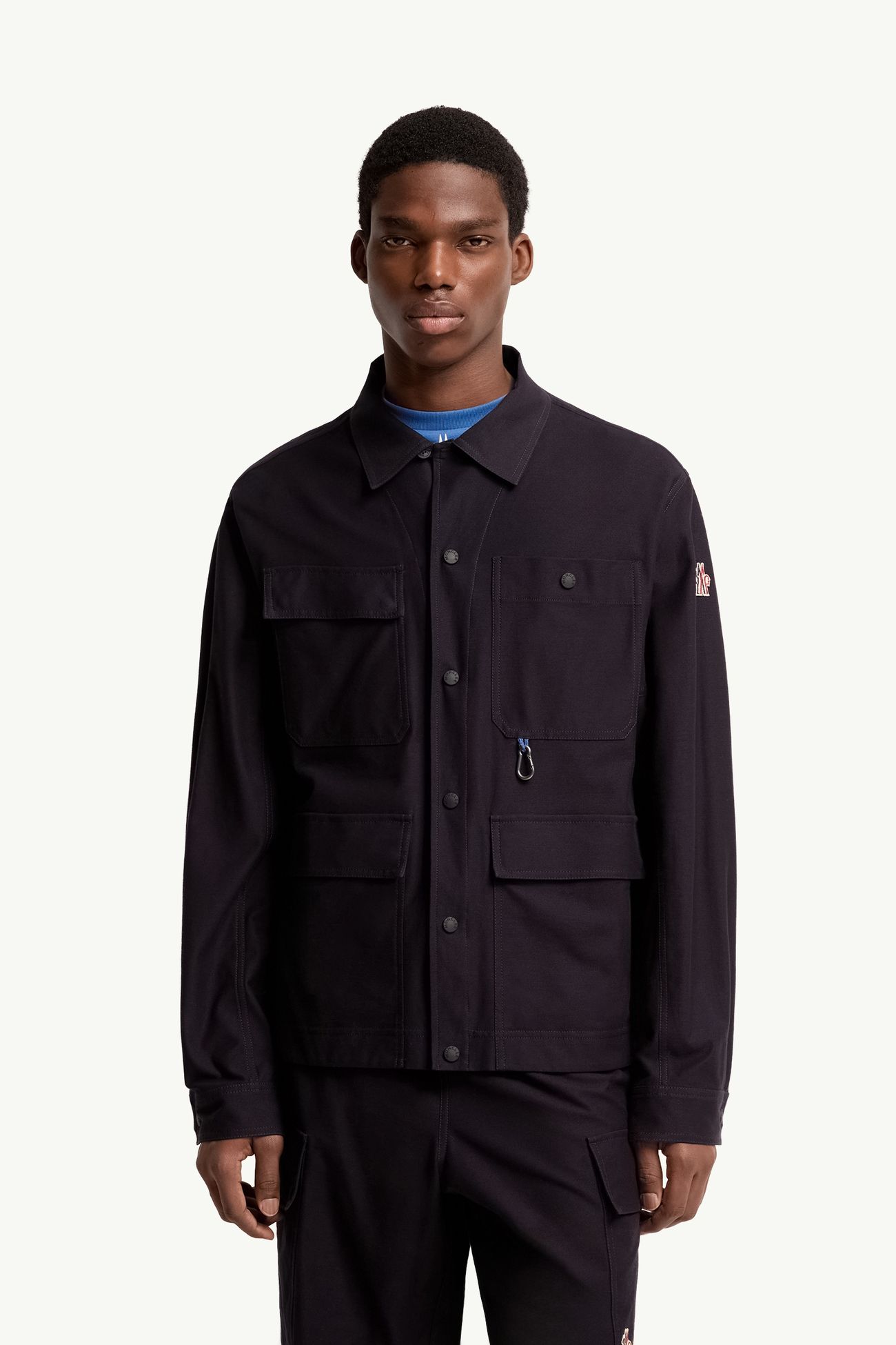 Cotton Gabardine Shirt Jacket Men Navy Blue Moncler 3