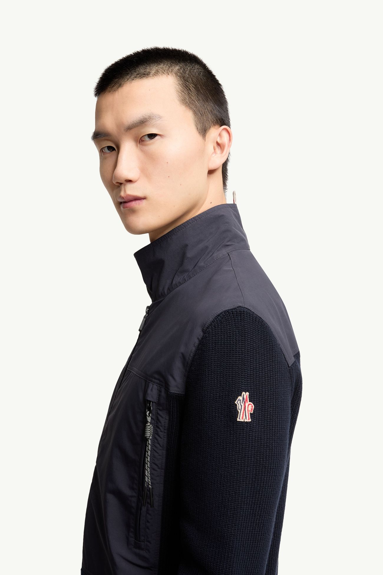 Wattierte Strickjacke aus Baumwolle mit Reißverschluss Herren Navyblau Moncler 1