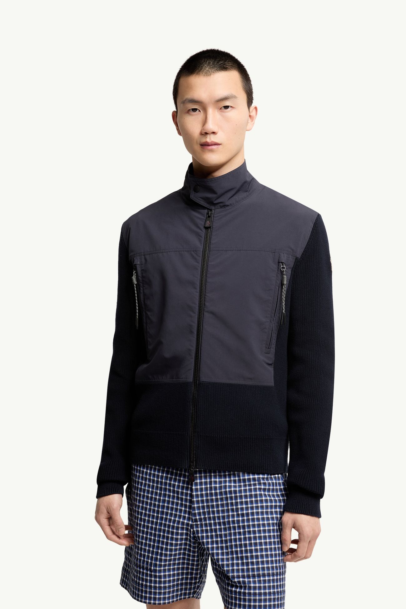 Cardigan zippé en coton matelassé Hommes Bleu marine Moncler 3