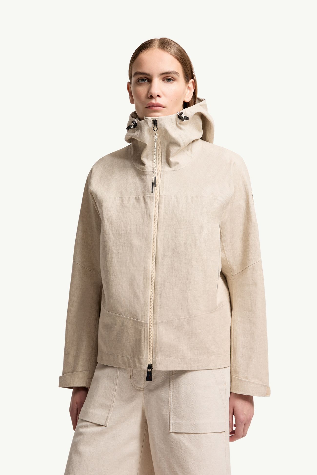 Chartres亞麻混紡連帽外套 女士 灰米色 Moncler 3