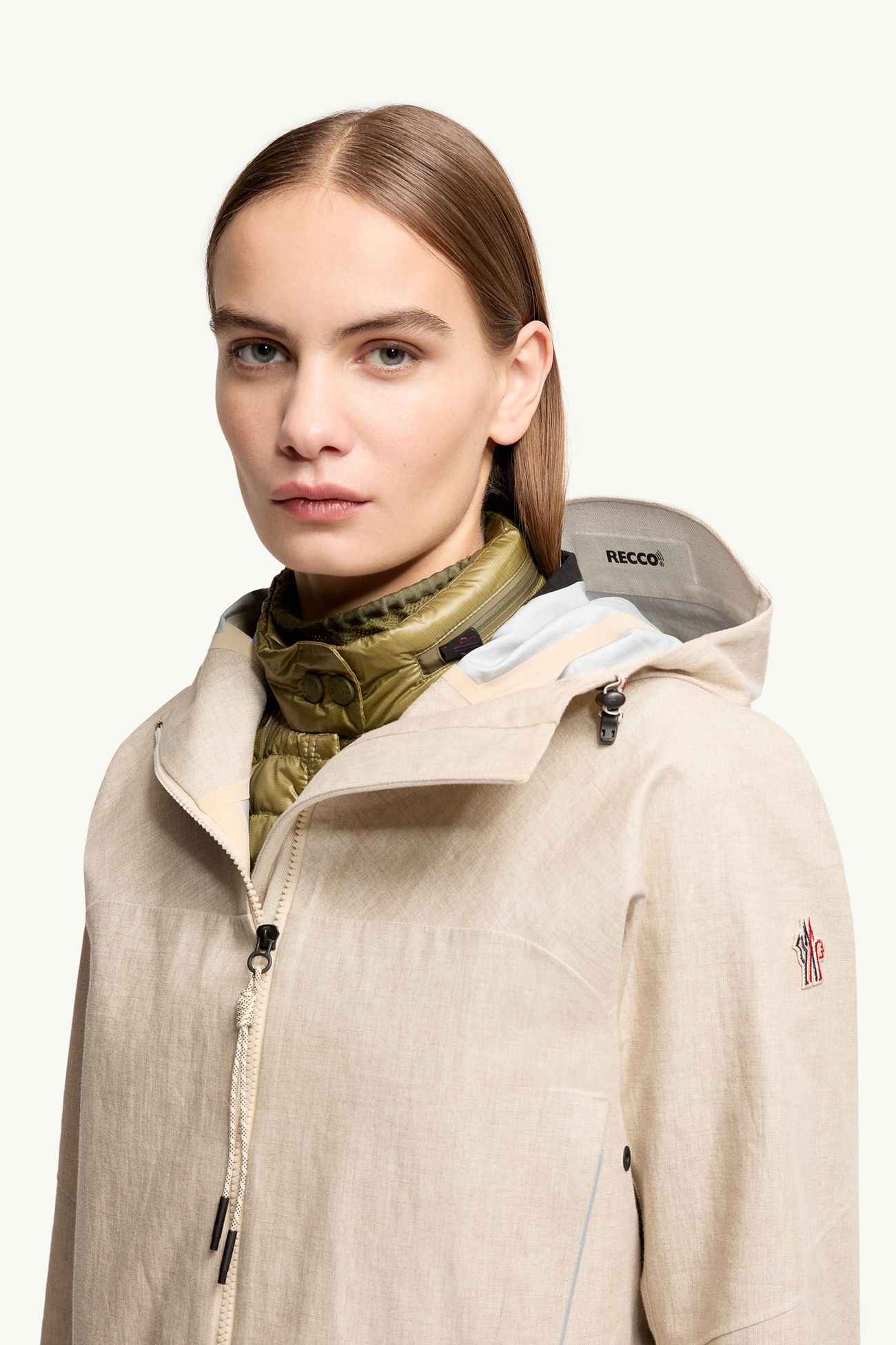 Chartres Linen Blend Hooded Jacket Women Gray  Beige Moncler 5