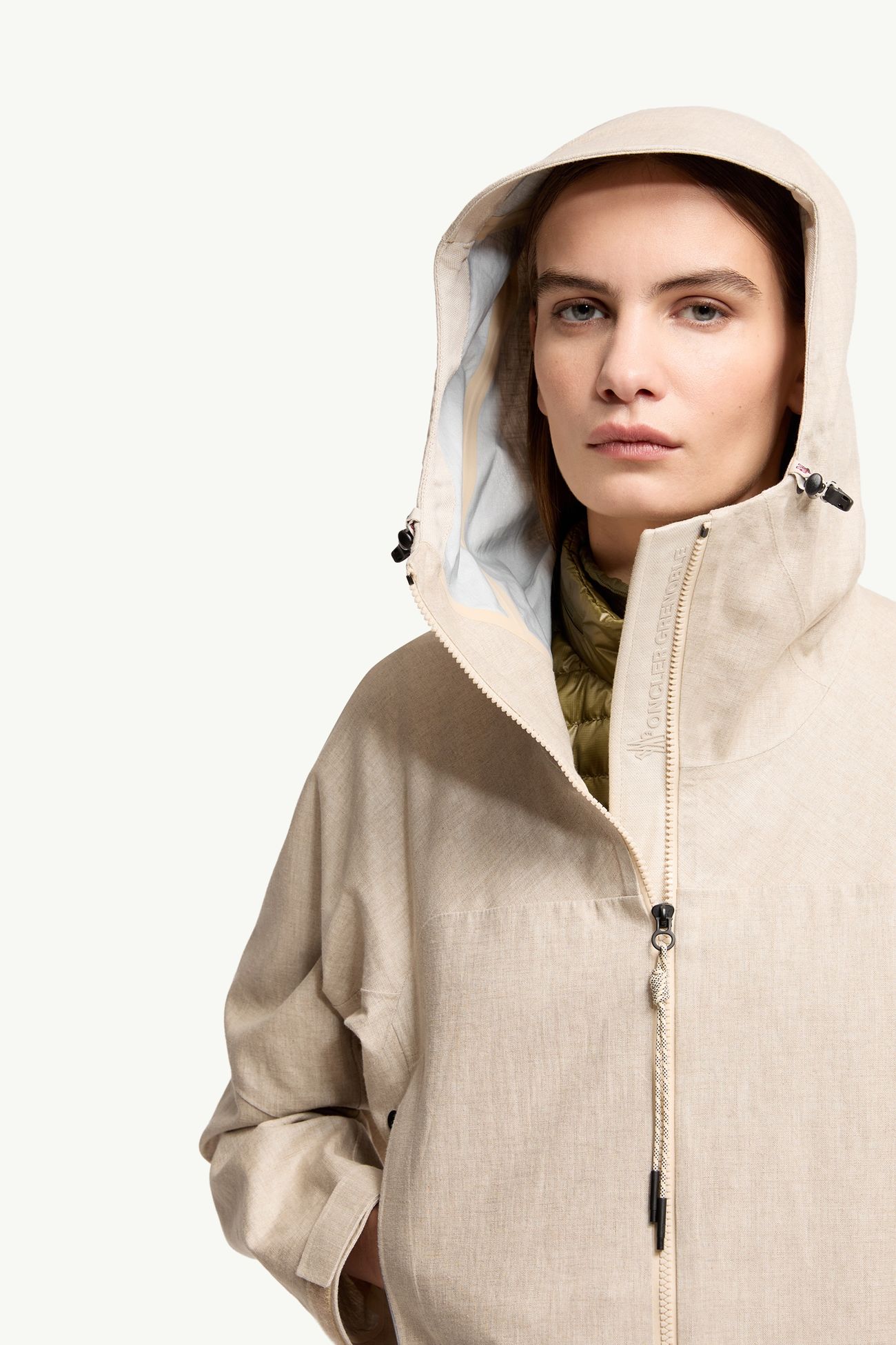Chartres 리넨 혼방 후드 재킷 여성 베이지 그레이 Moncler 6