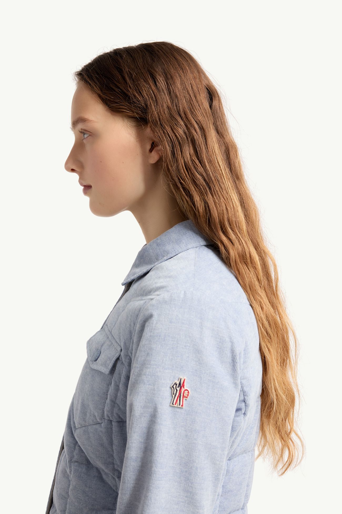 Nangy Corduroy Down Shirt Jacket Women Light Blue Moncler 1