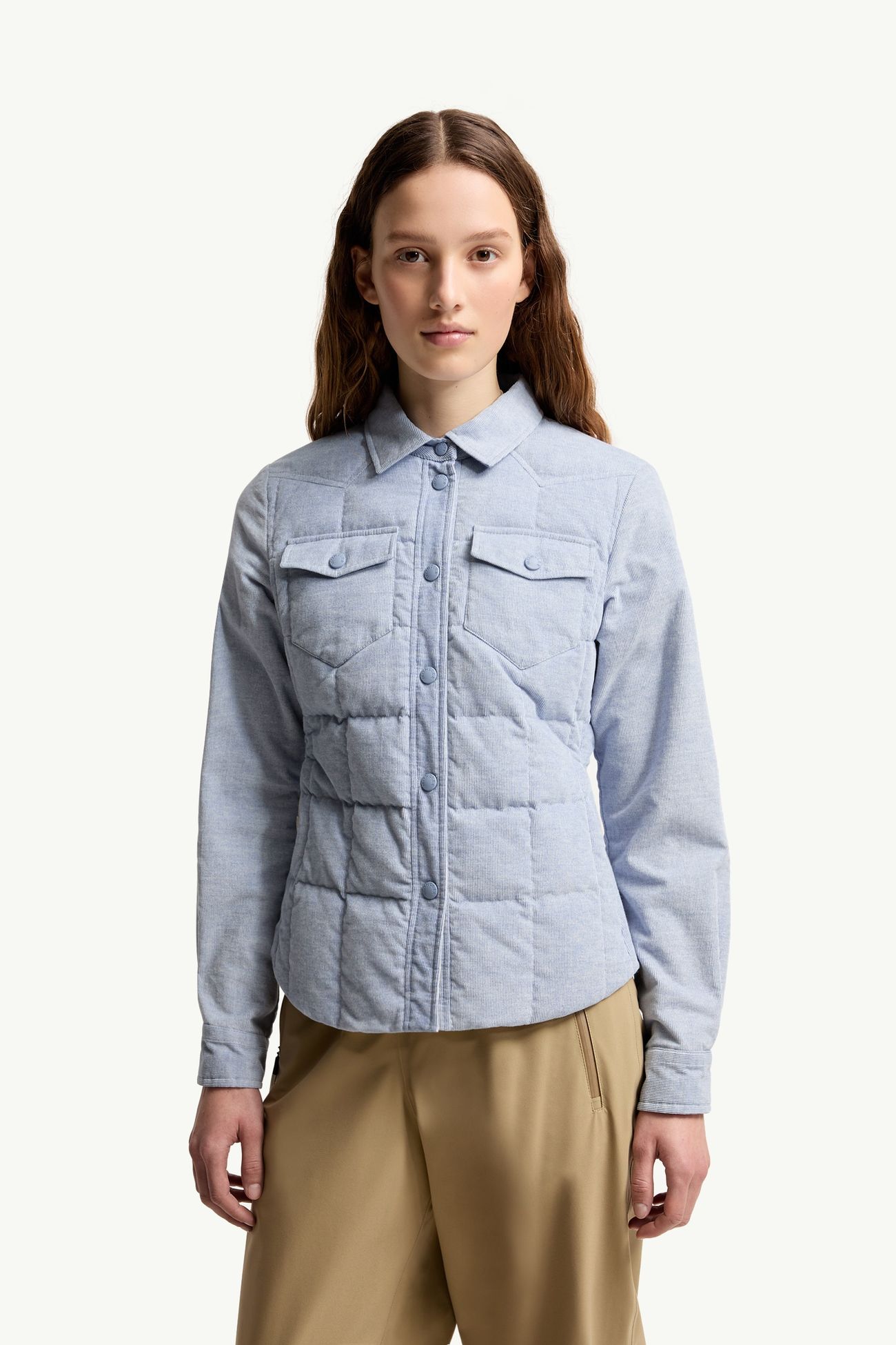 Nangy Corduroy Down Shirt Jacket Women Light Blue Moncler 3