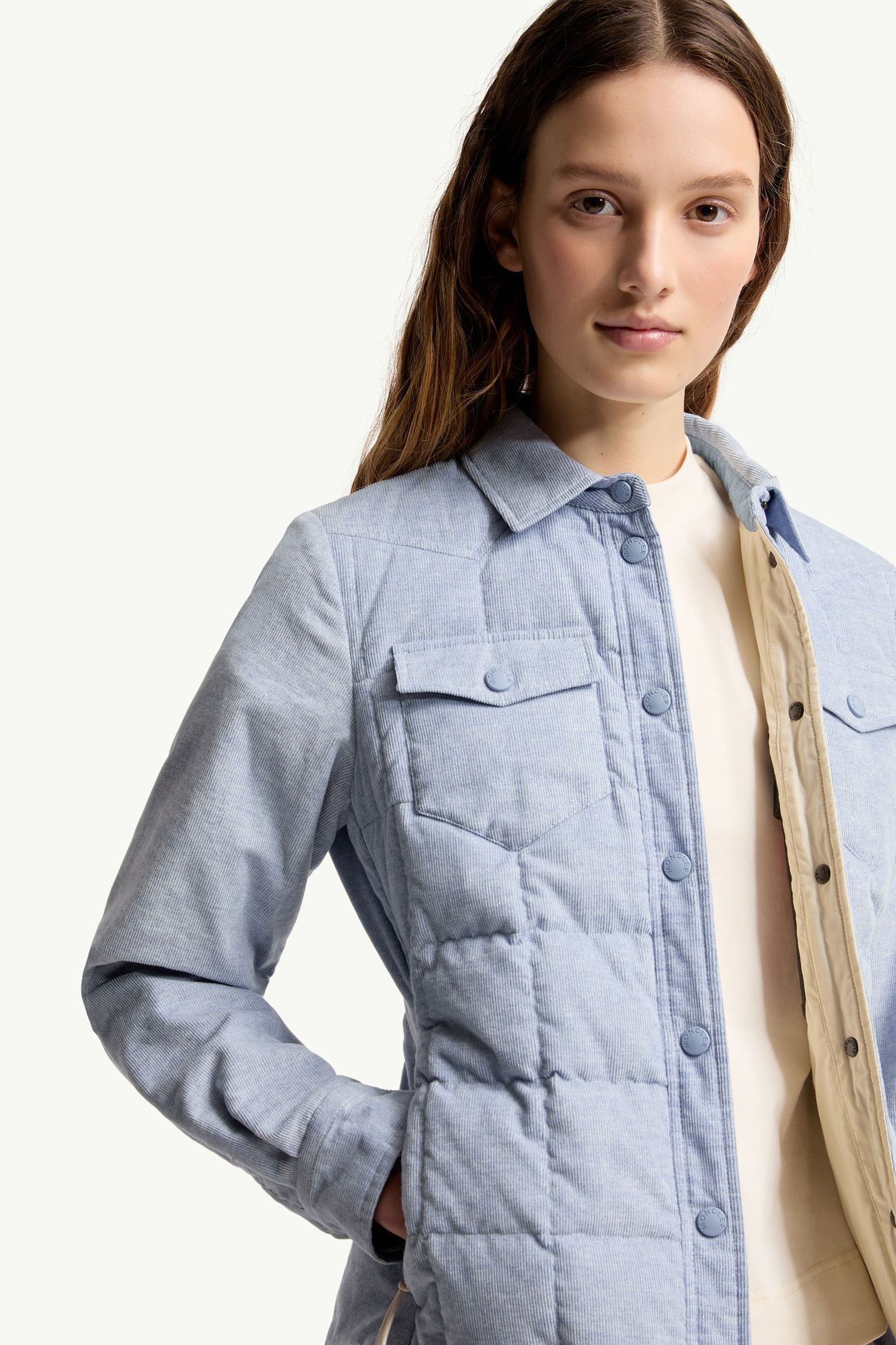 Nangy Daunen-Hemdjacke aus Cord Damen Hellblau Moncler 5