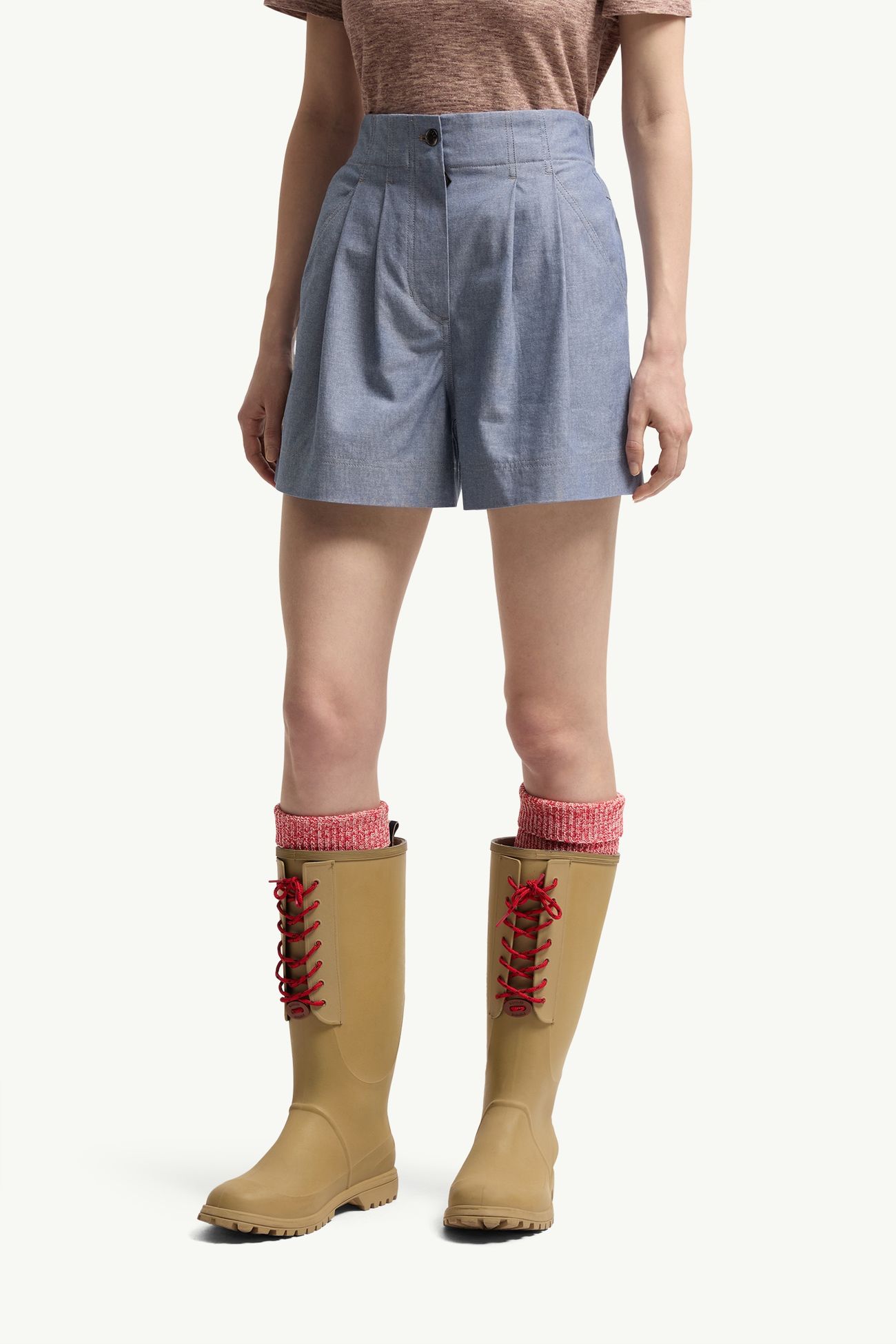 Chambray Shorts Women Powder Blue Moncler 3