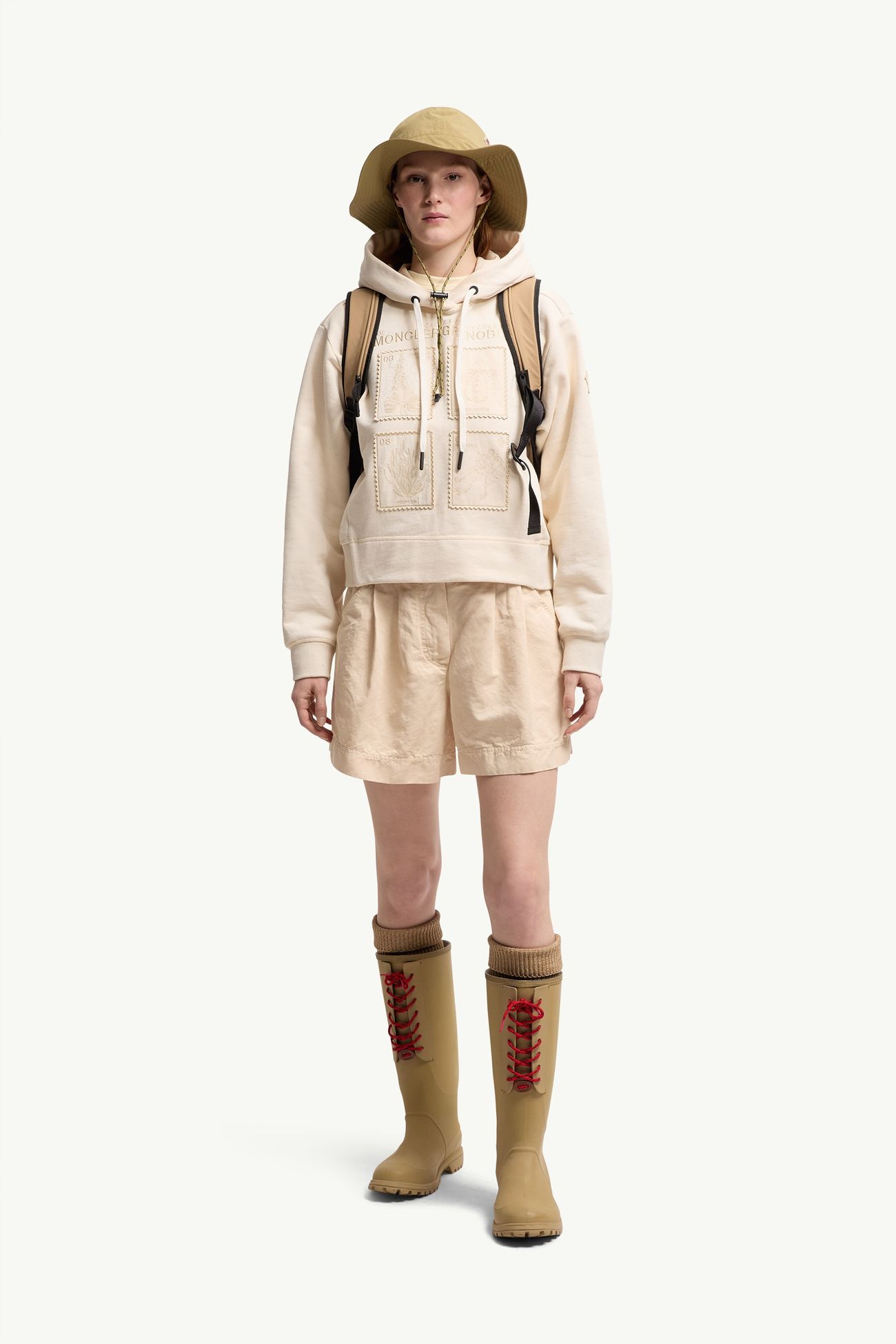 Short en mélange de coton et de lin Femmes Beige Clair Moncler 0