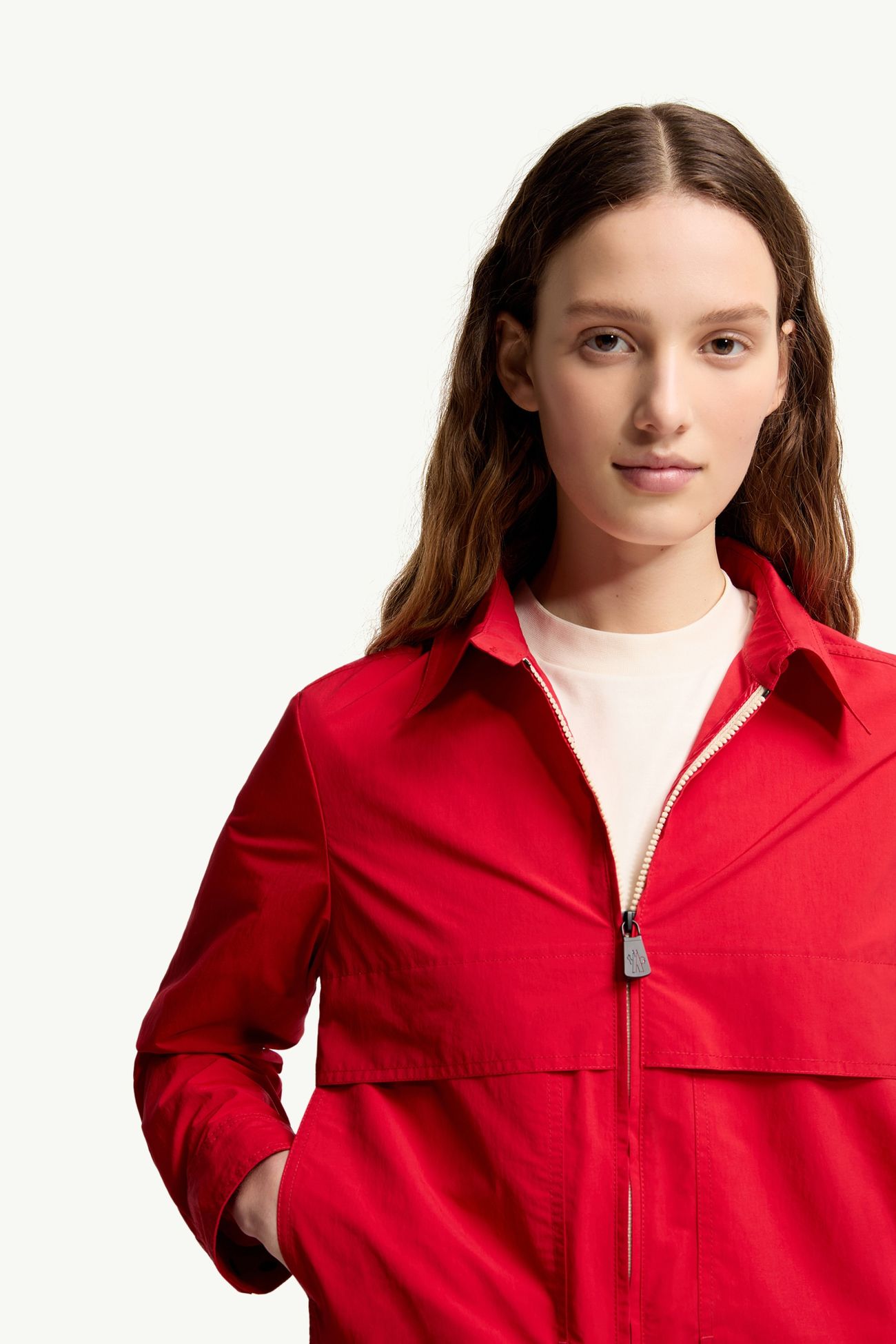 Langarmhemd aus technischem Froissé Damen Rot Moncler 5