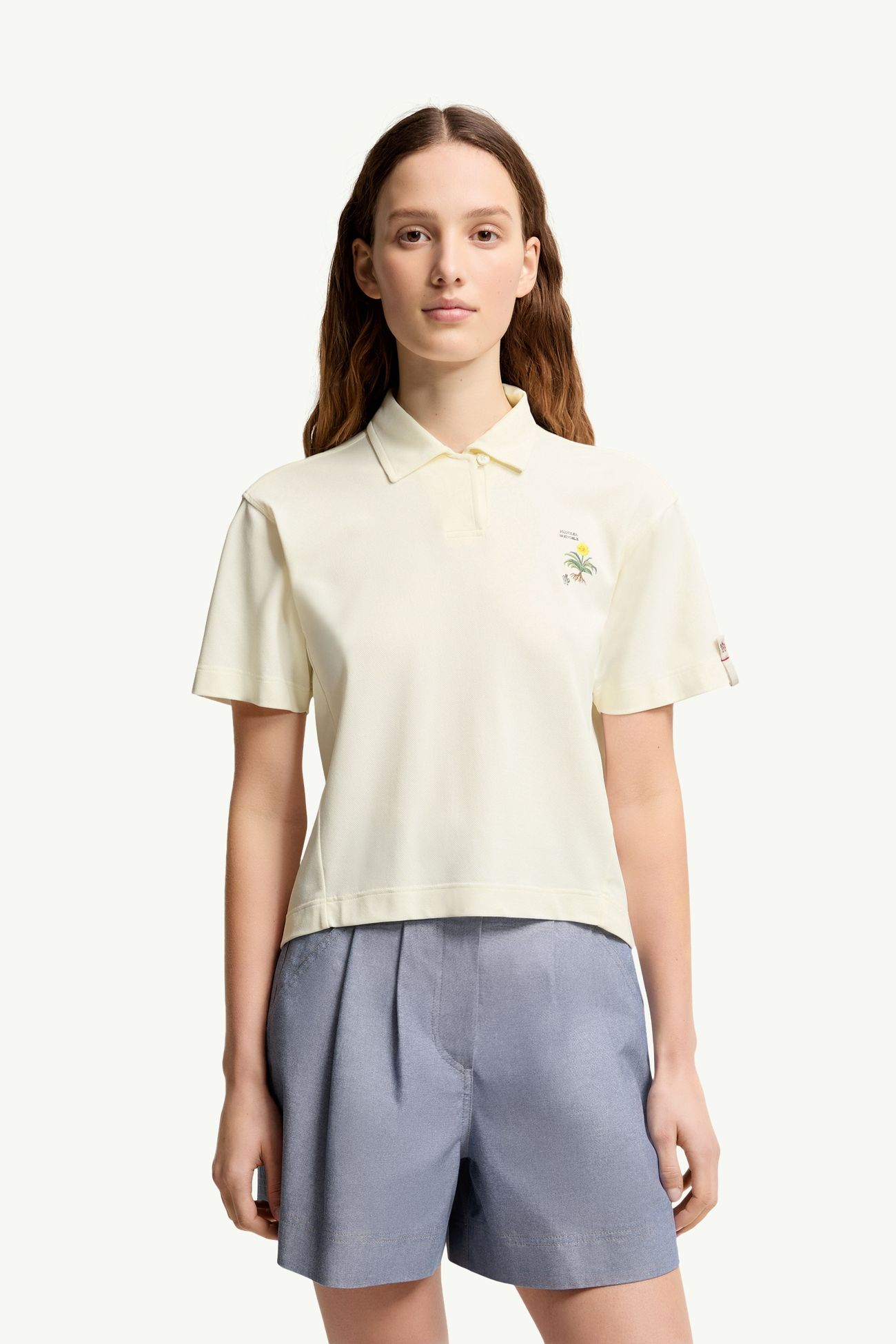 Poloshirt mit gesticktem botanischen Motiv Damen Weiß Moncler 3