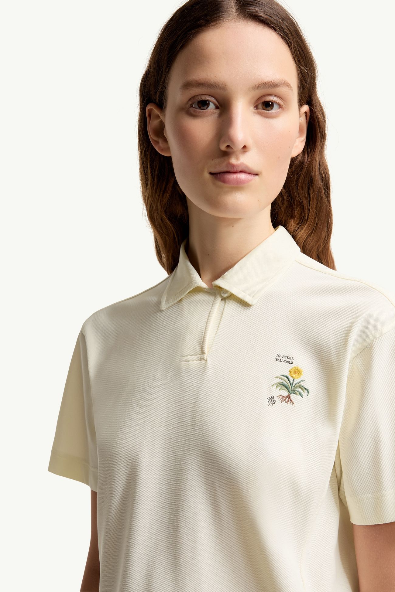 Embroidered Botanical Motif Polo Shirt Women White Moncler 5