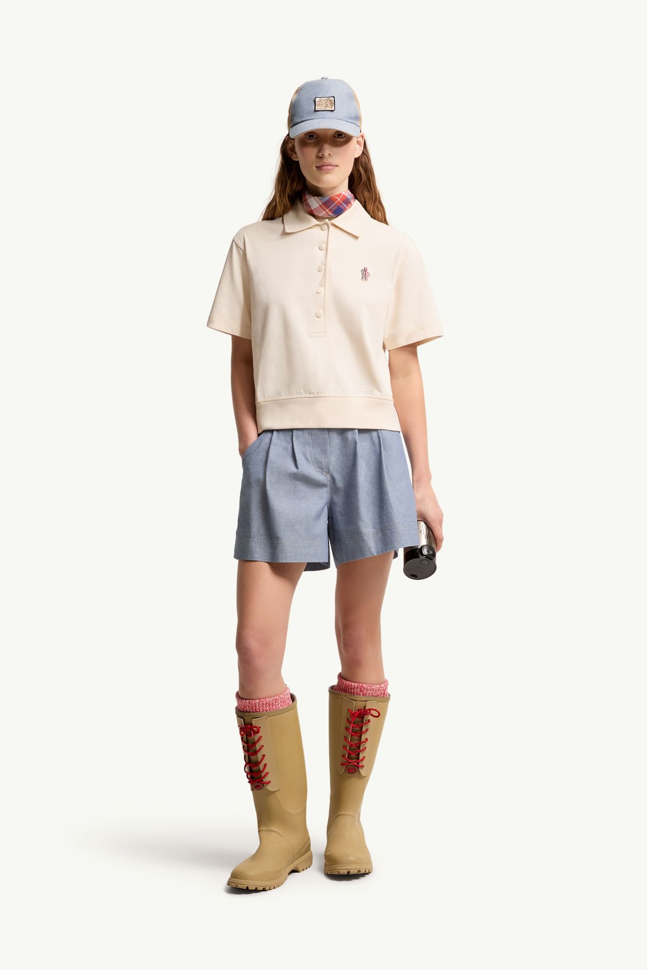 Poloshirt aus Baumwolle mit Logoaufnäher Damen Weiß Moncler 0