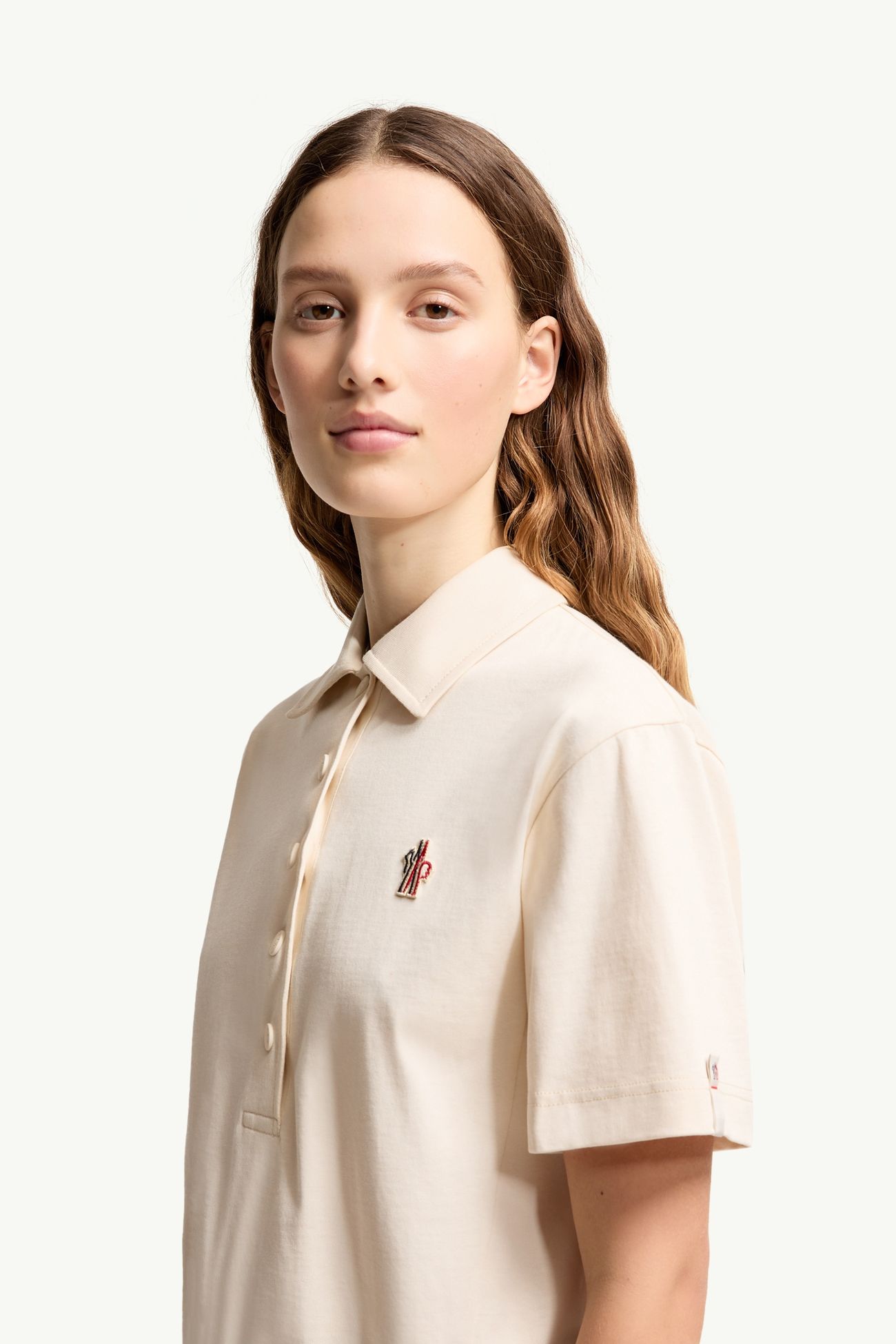 Polo en coton à empiècement logo Femmes Blanc Moncler 1