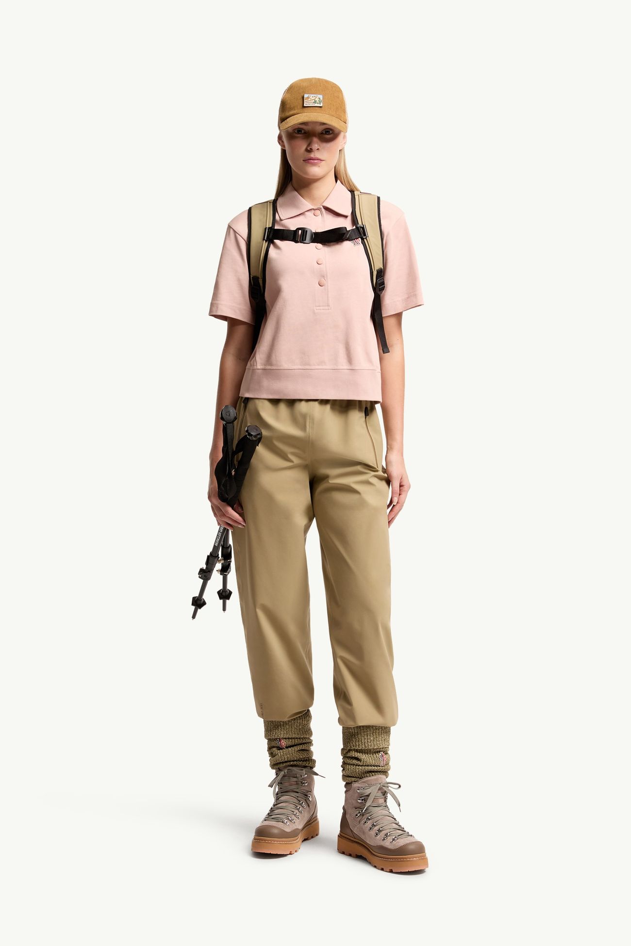 Polo de algodón con parche con logotipo Mujer Rosado Moncler 0