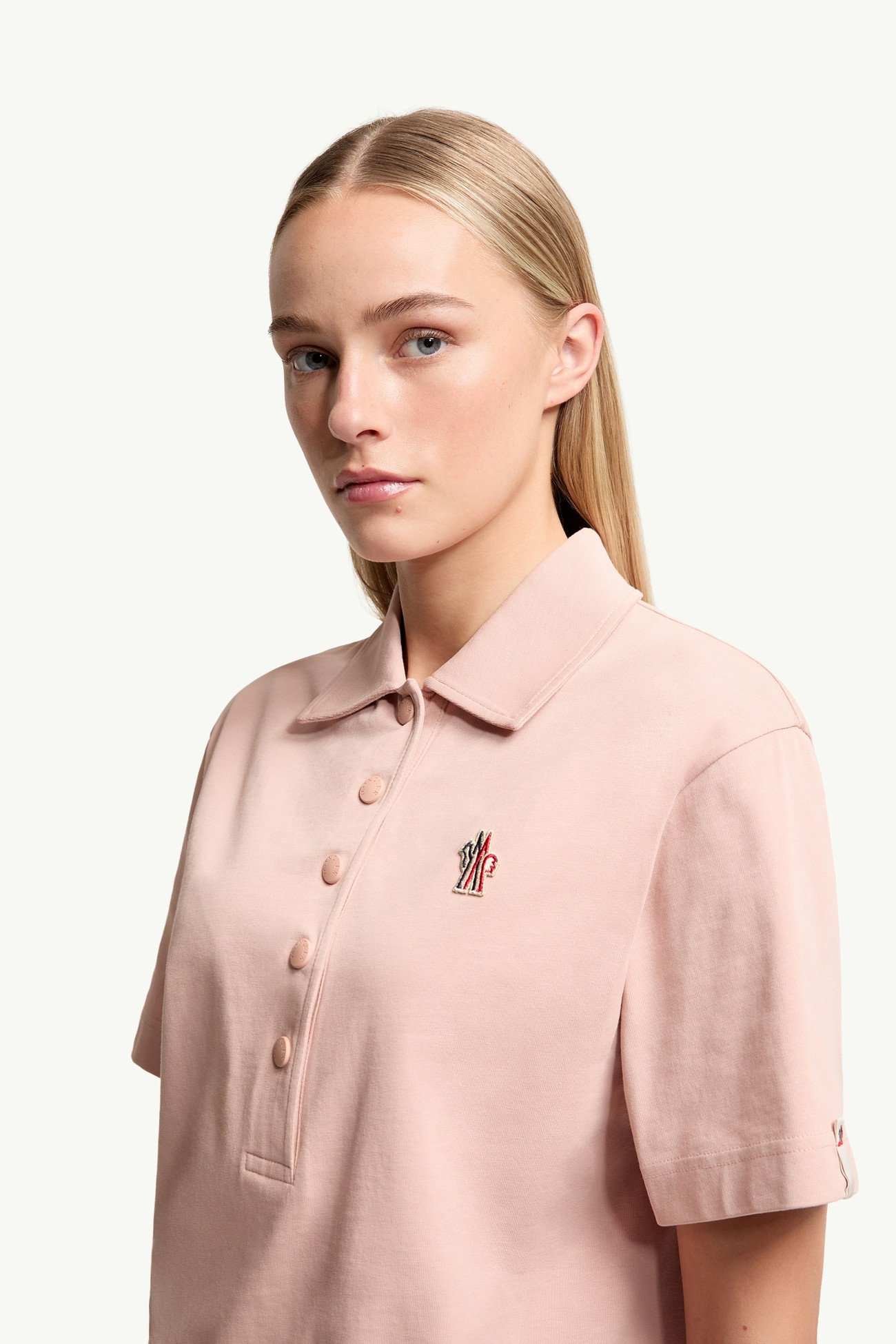 Polo en coton à empiècement logo Femmes Rose Moncler 1
