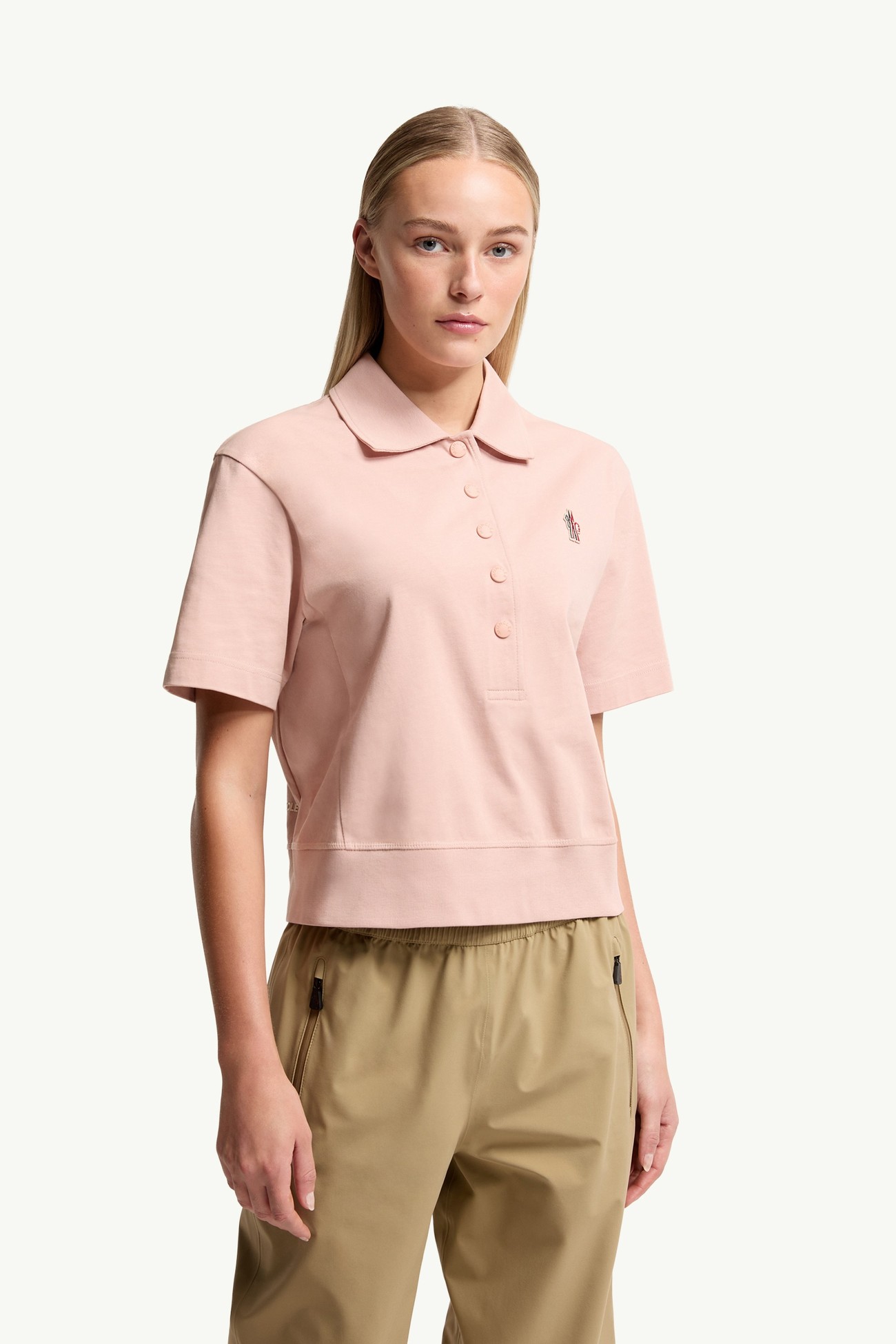 Logo Patch Cotton Polo Shirt Women Pink Moncler 3