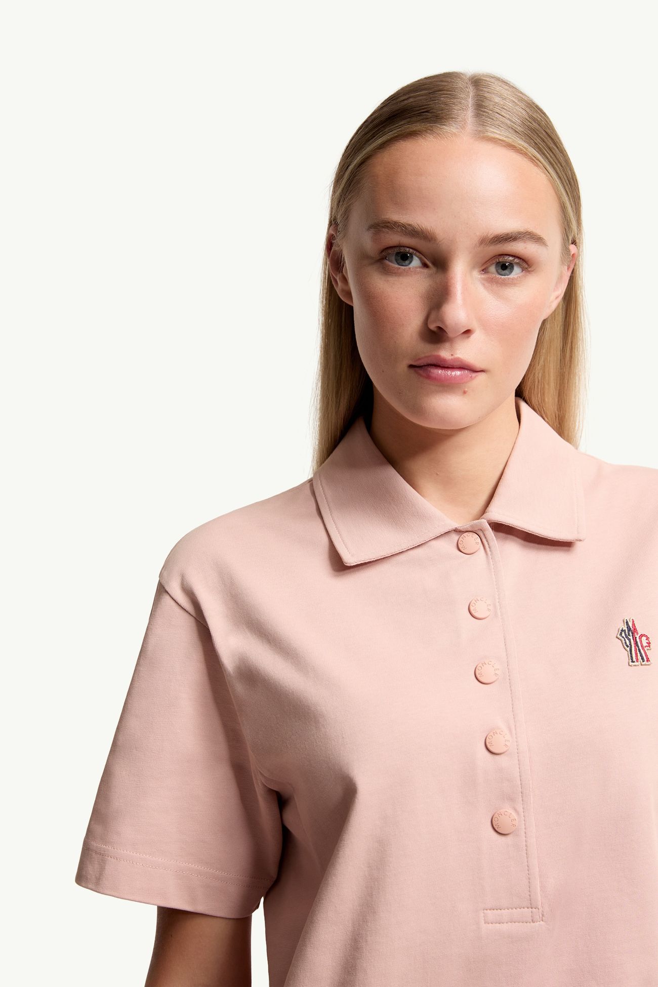 Logo Patch Cotton Polo Shirt Women Pink Moncler 5