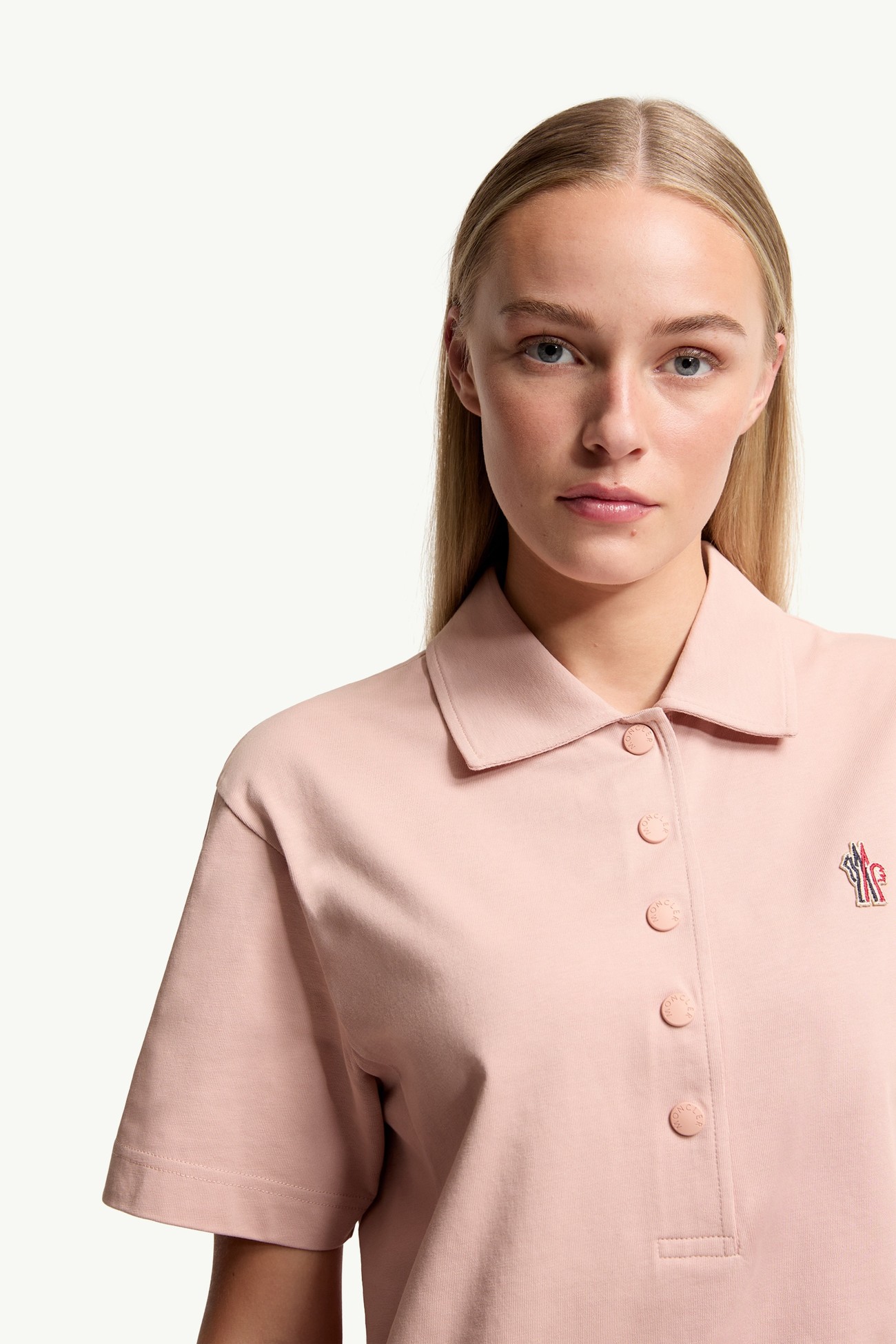 Polo en coton à empiècement logo Femmes Rose Moncler 5
