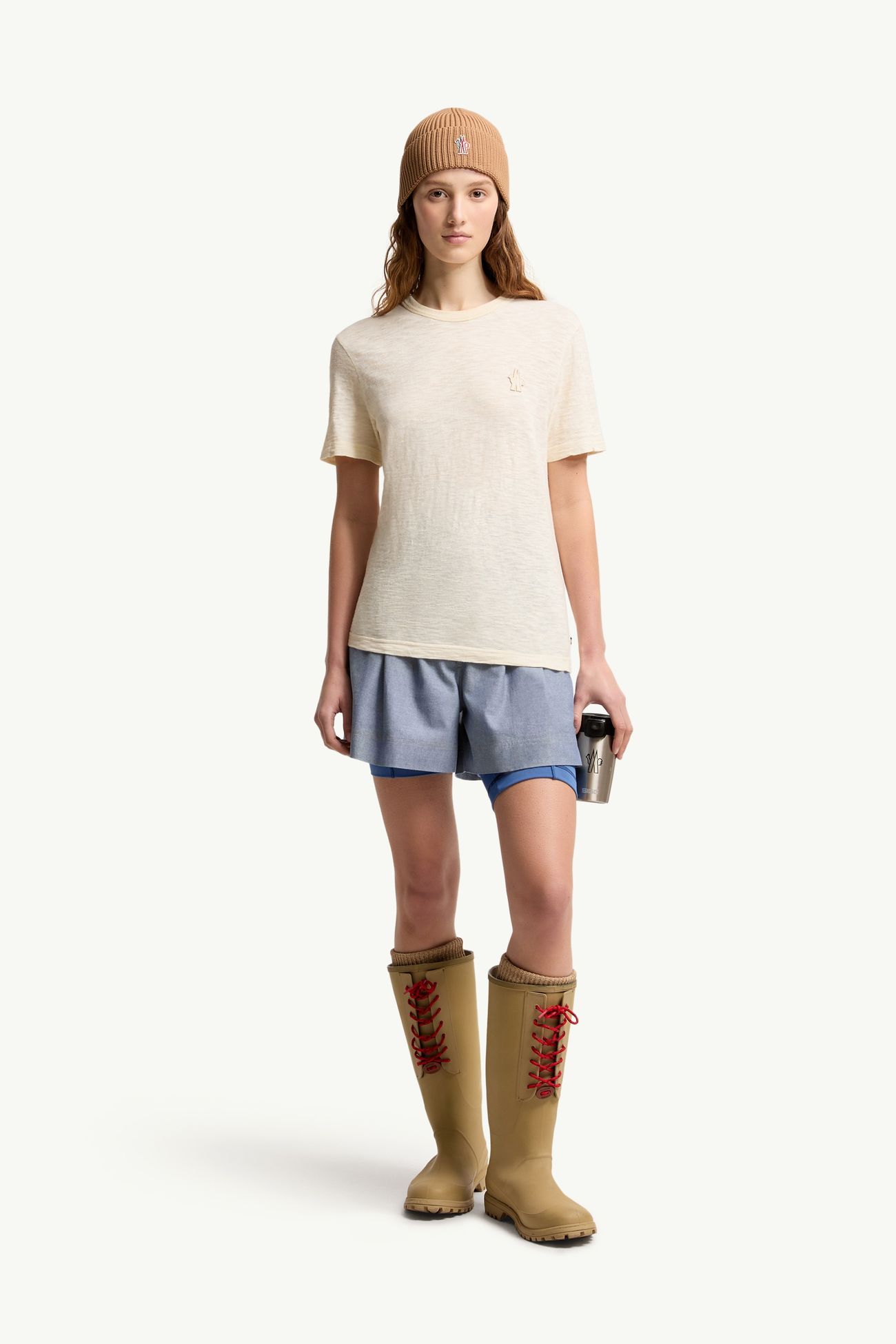 Logo Patch Cotton T-Shirt Women White Ivory Moncler 0