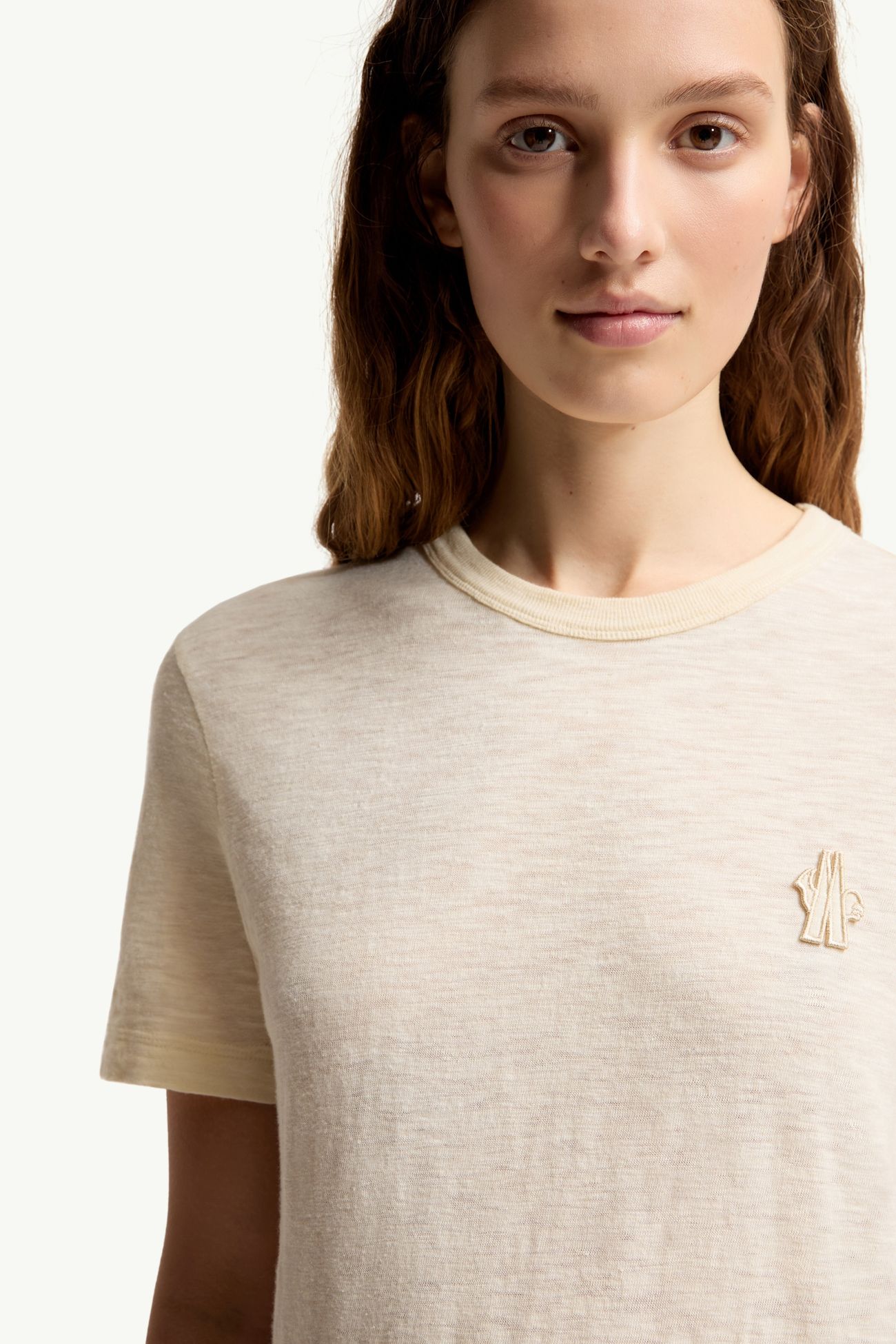T-shirt en coton à empiècement logo Femmes Blanc Ivoire Moncler 5