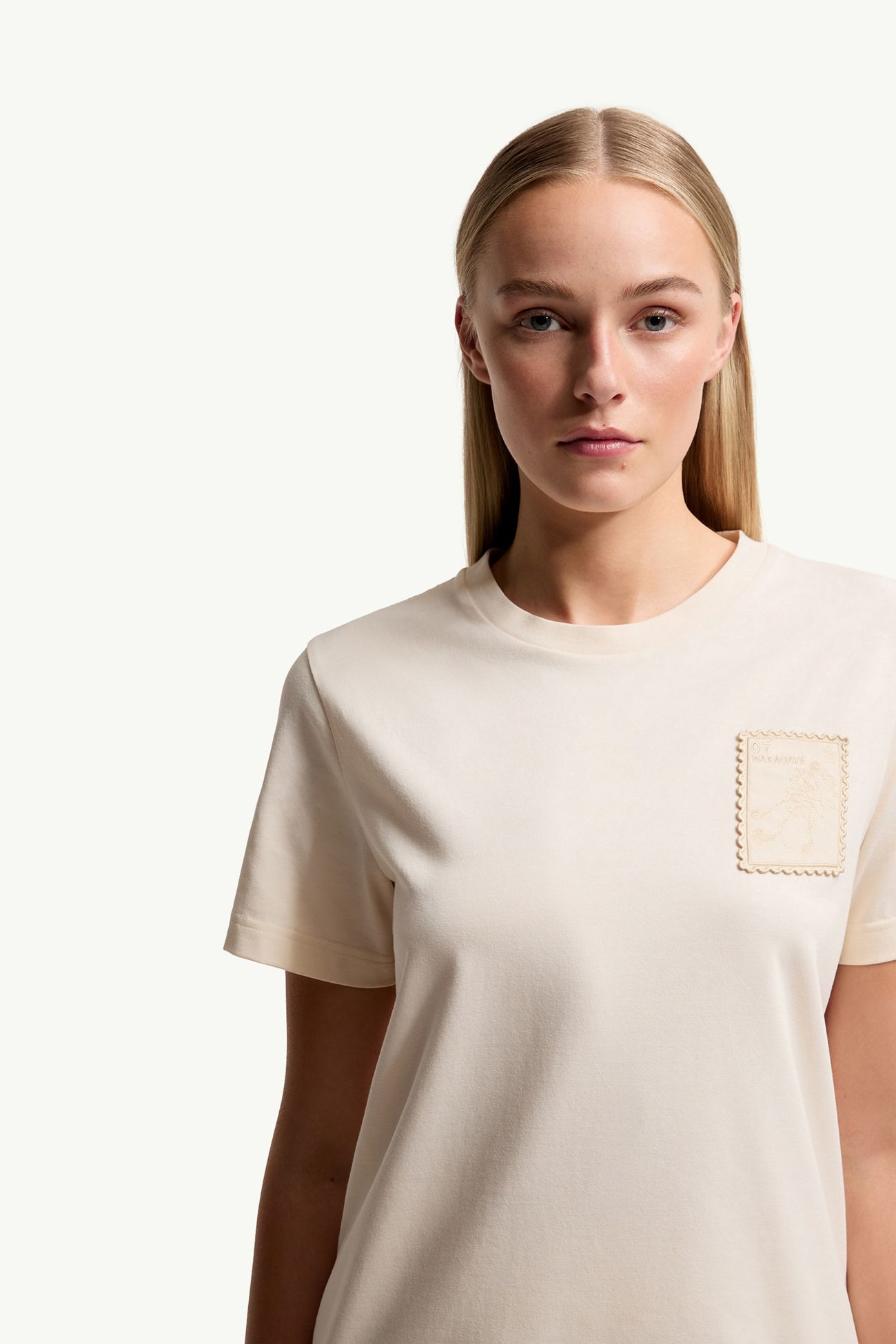 T-shirt en coton mélangé à empiècement botanique Femmes Blanc Ivoire Moncler 5