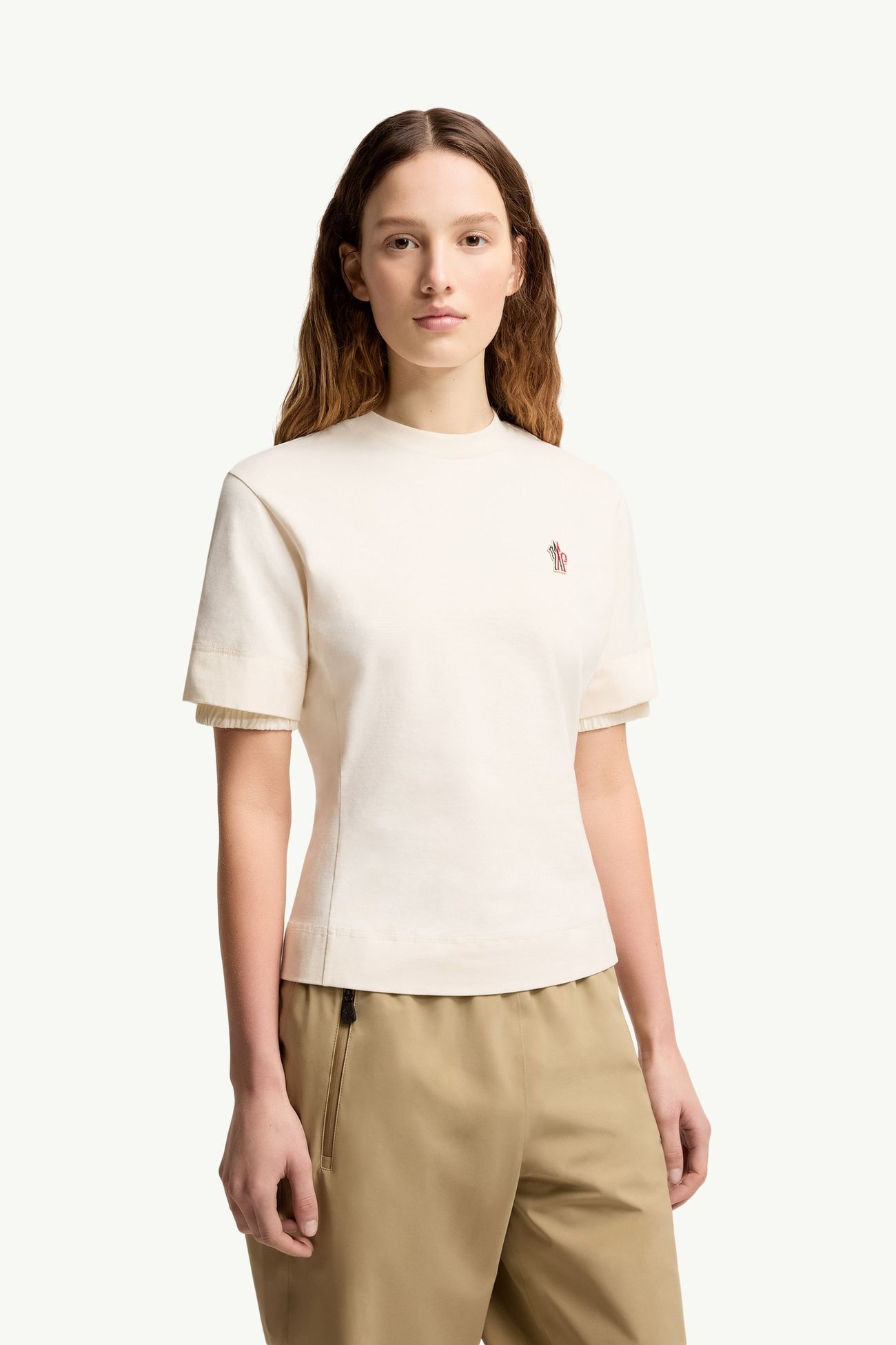 Logo Patch Cotton Blend T-Shirt Women White Moncler 3