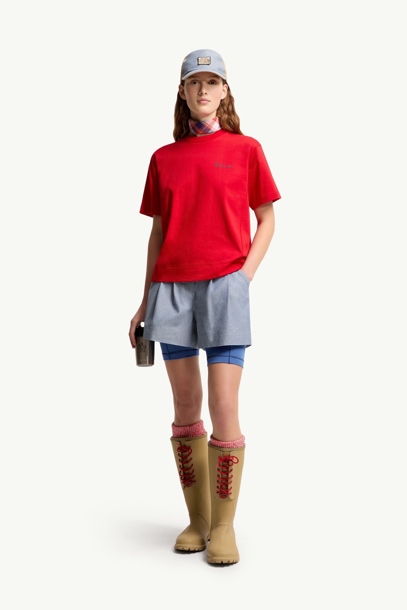 Camiseta de algodón con logotipo Mujer Rojo Moncler 0
