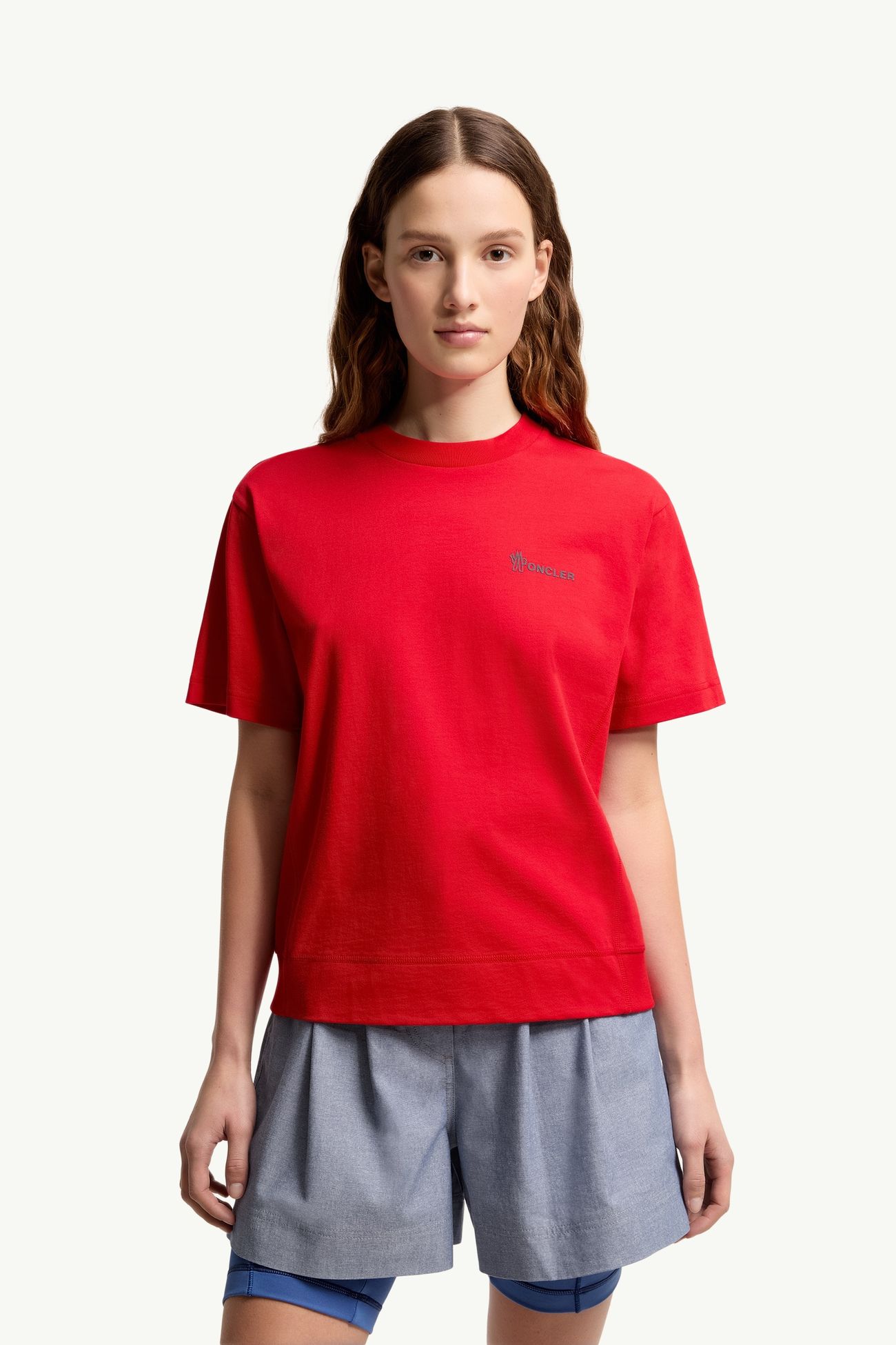 Logo Cotton T-Shirt Women Red Moncler 3
