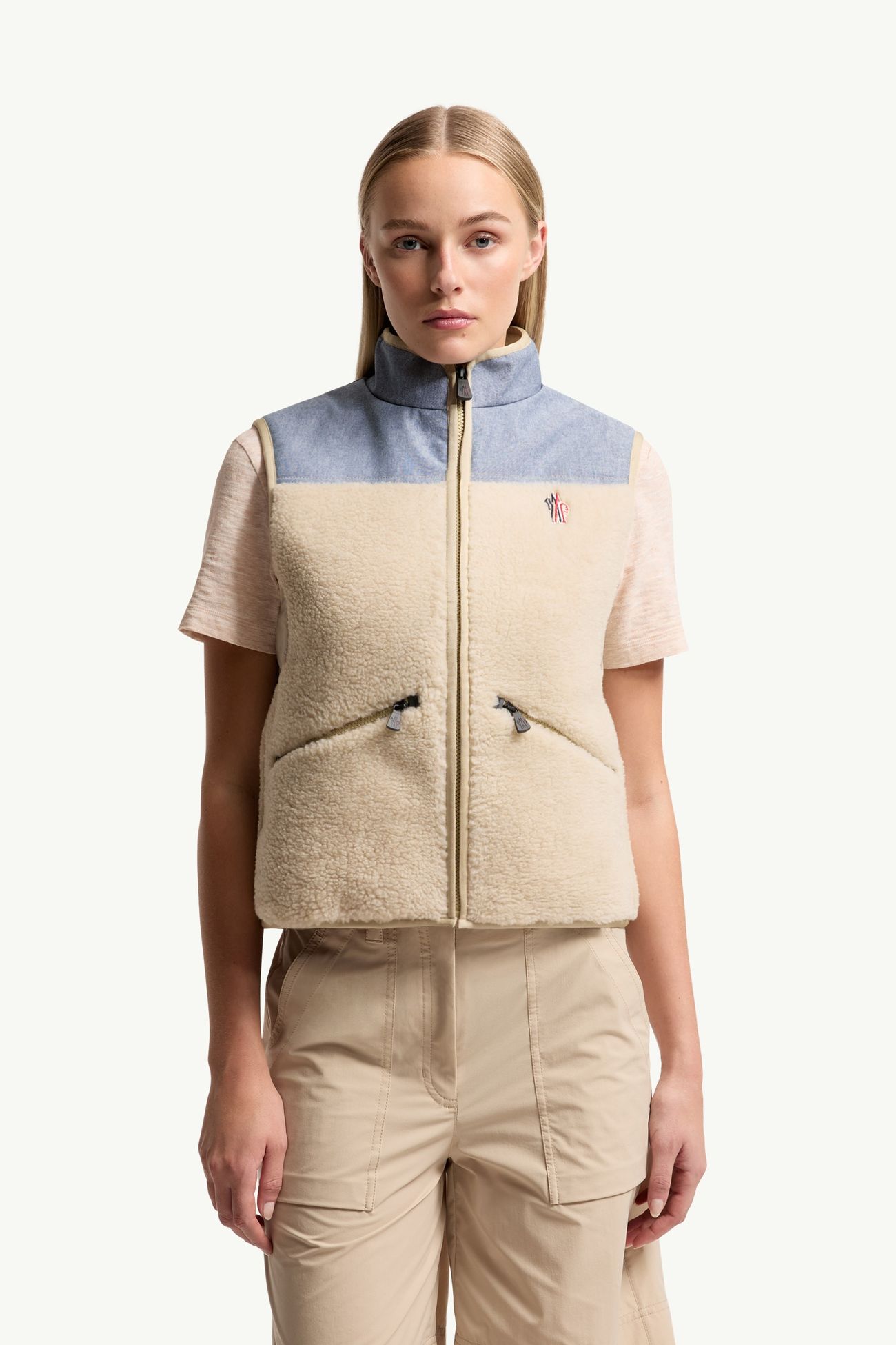 Teddy & Chambray Vest Women Light Beige Moncler 3