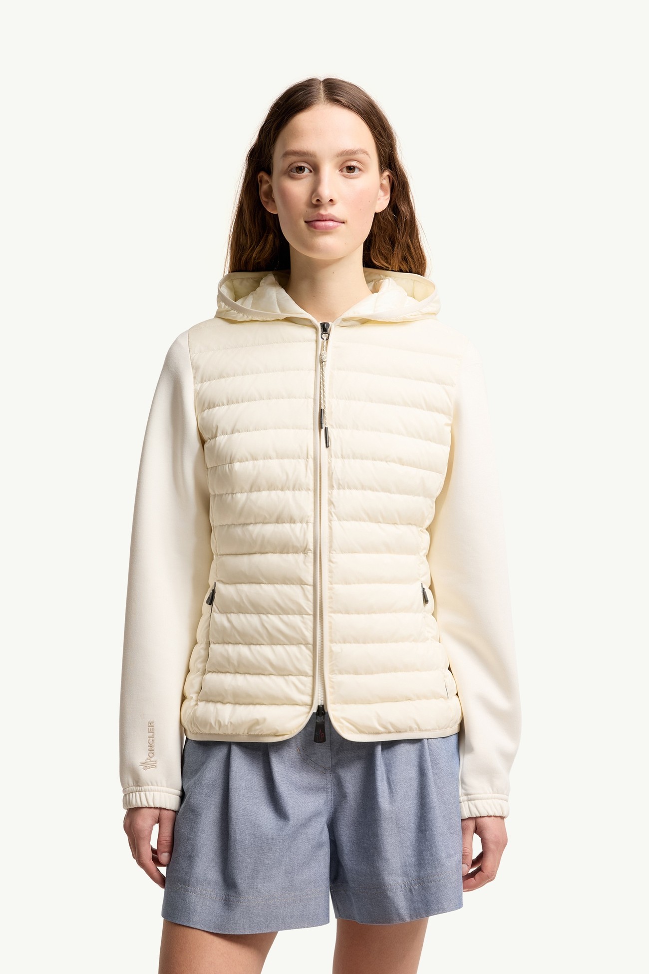 Wattierter Kapuzenpullover mit Reißverschluss Damen Weiß-Elfenbein Moncler 3