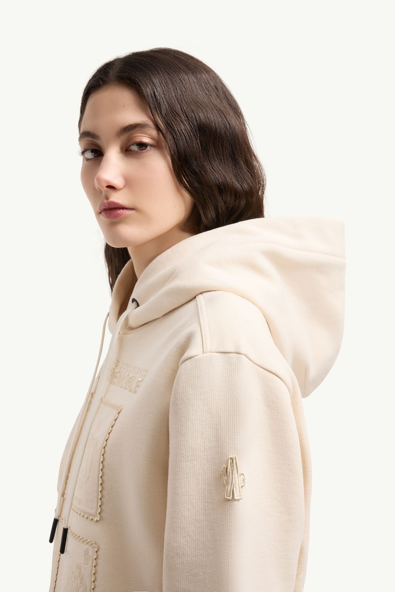 Sweat à capuche en coton à empiècements botaniques Femmes Blanc Ivoire Moncler 1