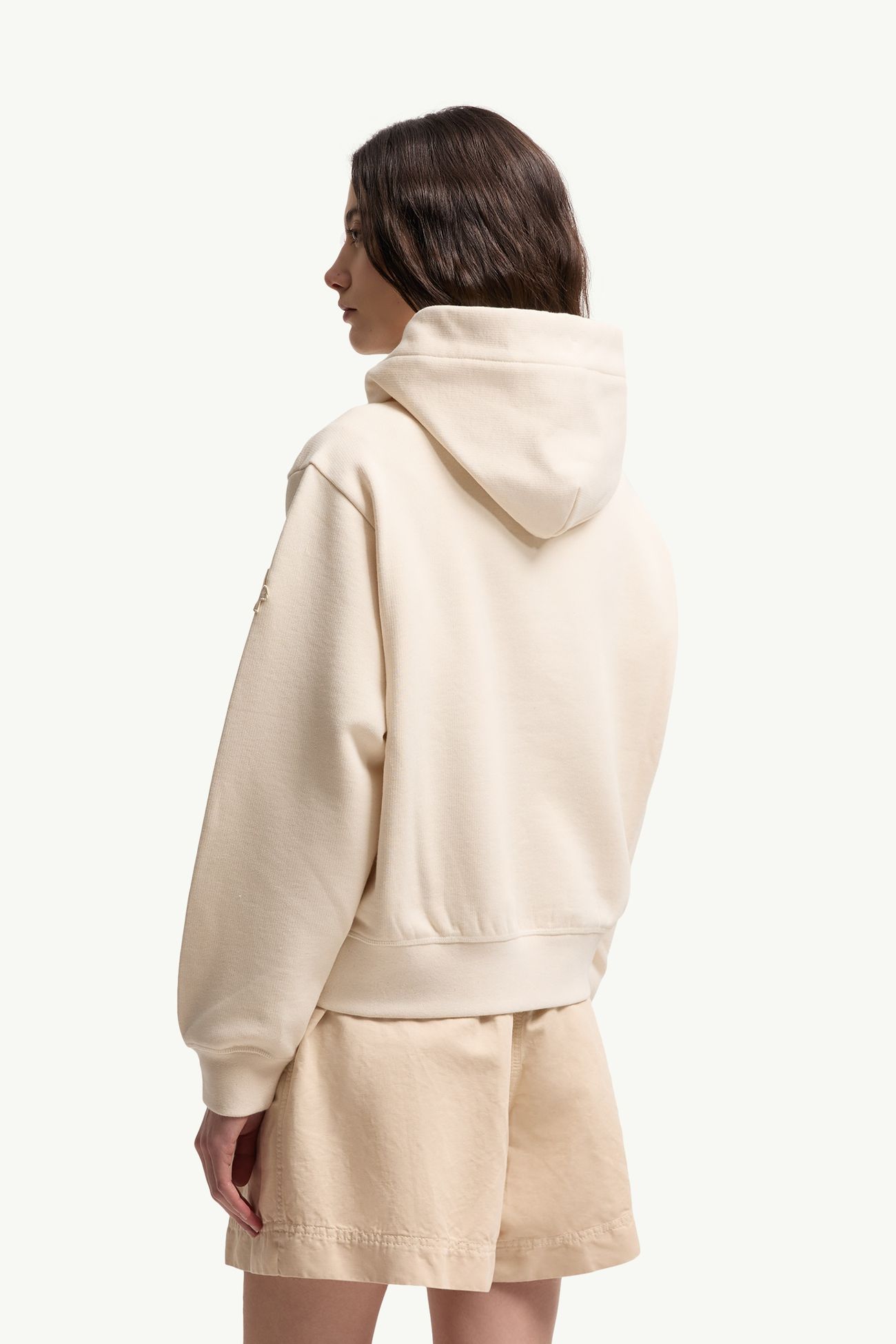Felpa con cappuccio in cotone con patch botanici Donna Bianco Avorio Moncler 4