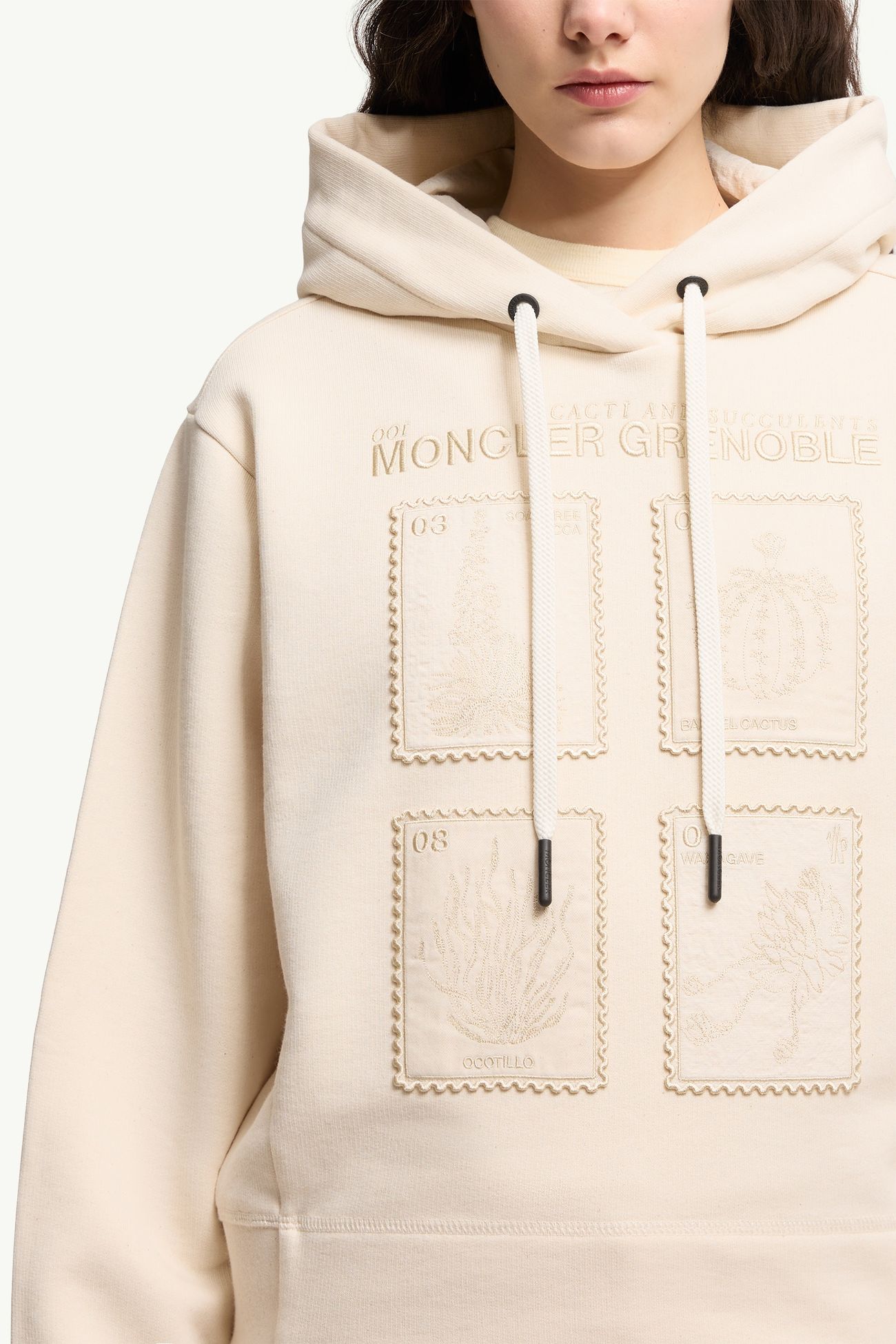 Sweat à capuche en coton à empiècements botaniques Femmes Blanc Ivoire Moncler 5