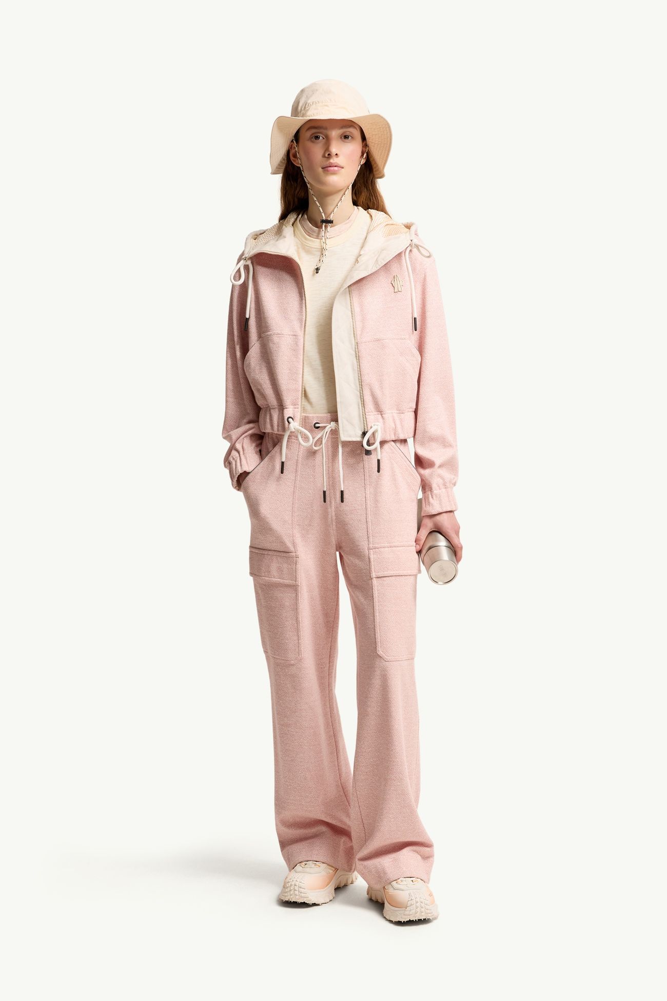 女士亚麻棉质混纺拉链连帽卫衣 女士 粉红色 Moncler 0