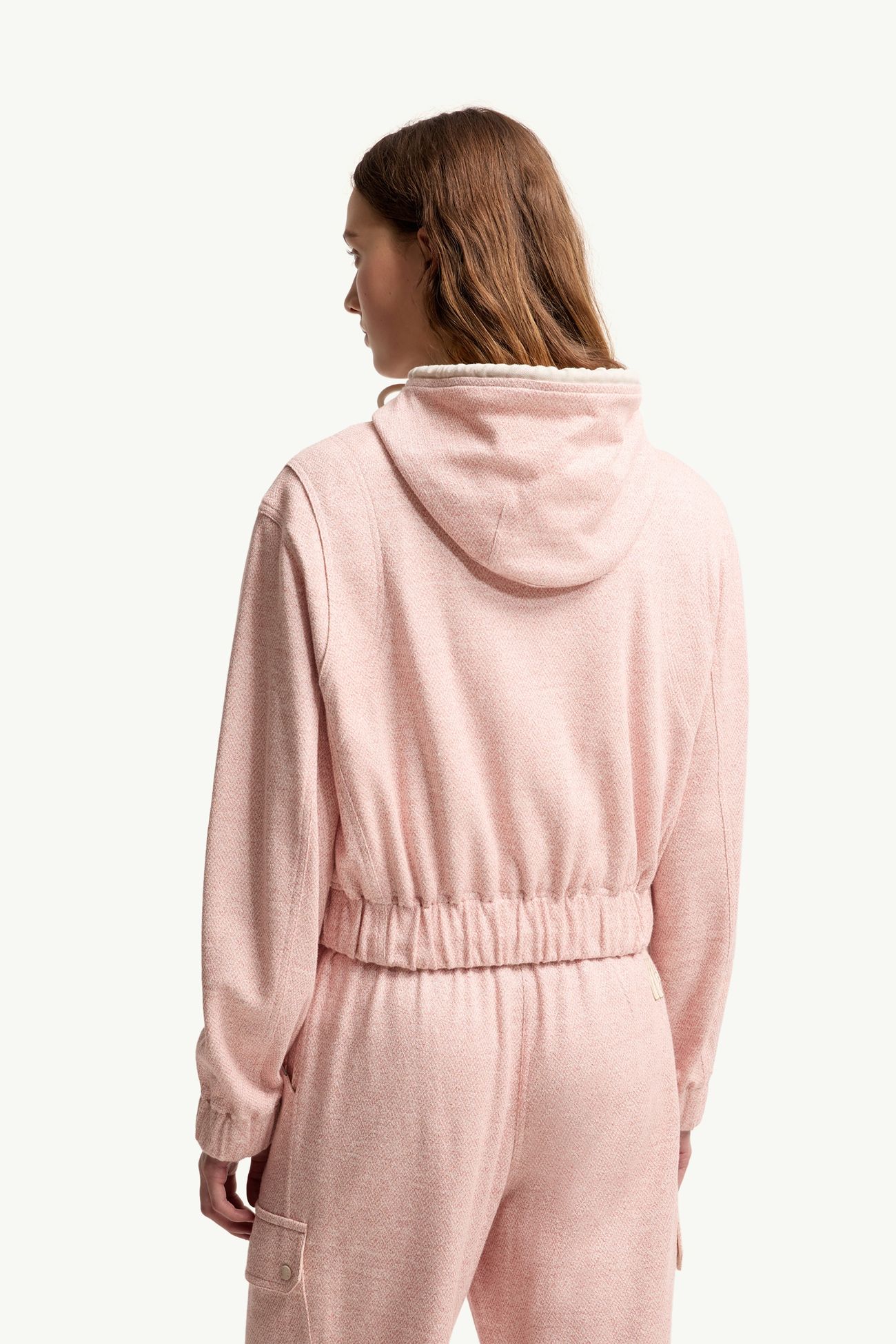 Kapuzenpullover mit Reißverschluss aus Leinen-Mischgewebe Damen Pink Moncler 4