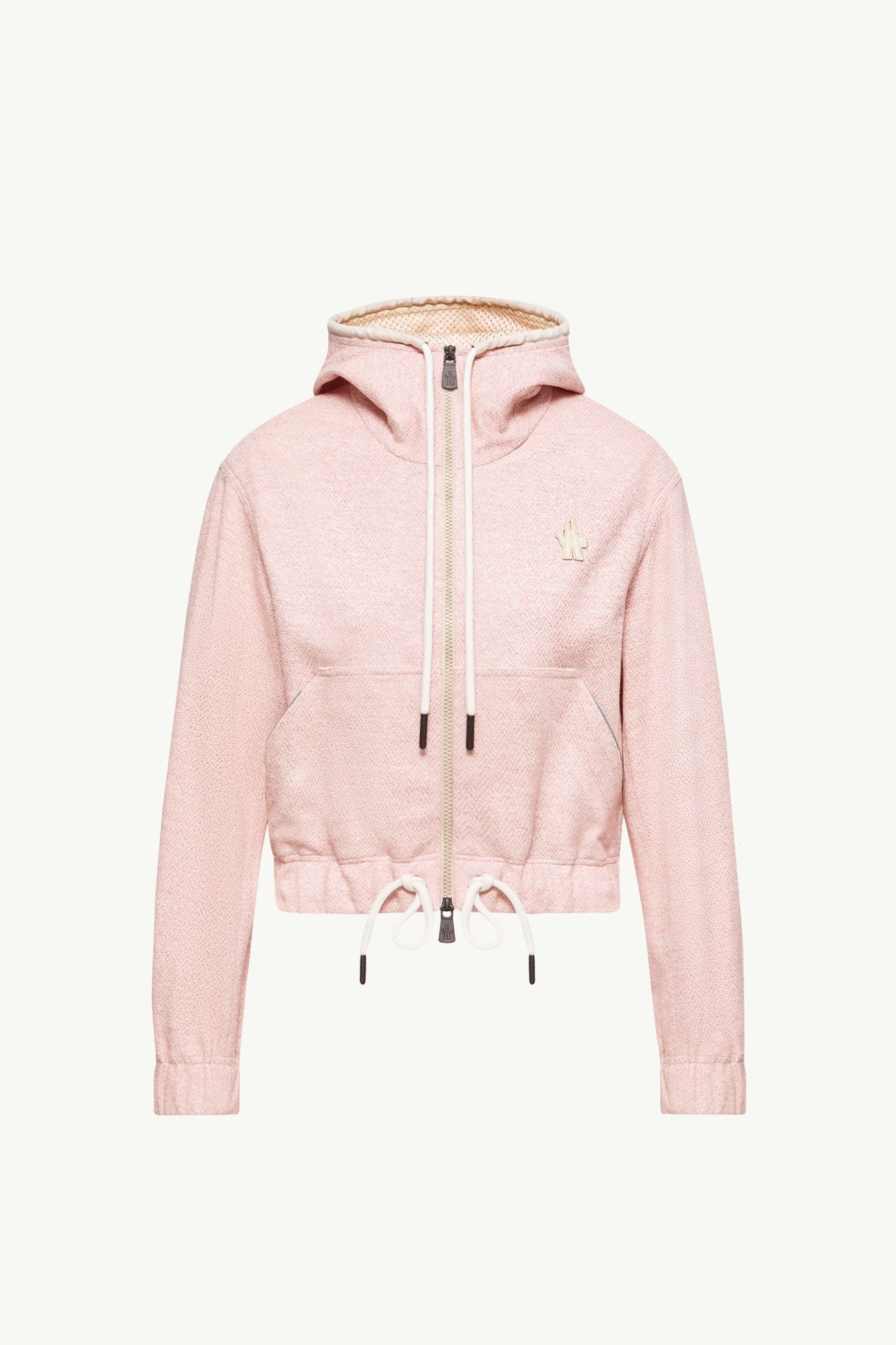 Linen & Cotton Blend Zip-Up Hoodie Women Pink Moncler 2