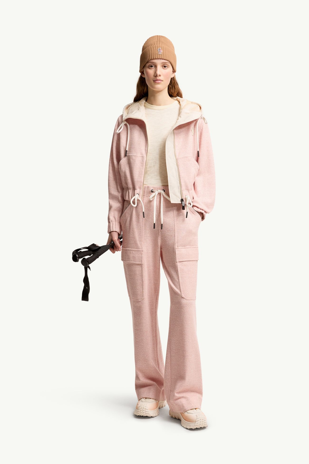 Pantalon de survêtement en lin et coton mélangé Femmes Rose Moncler 0