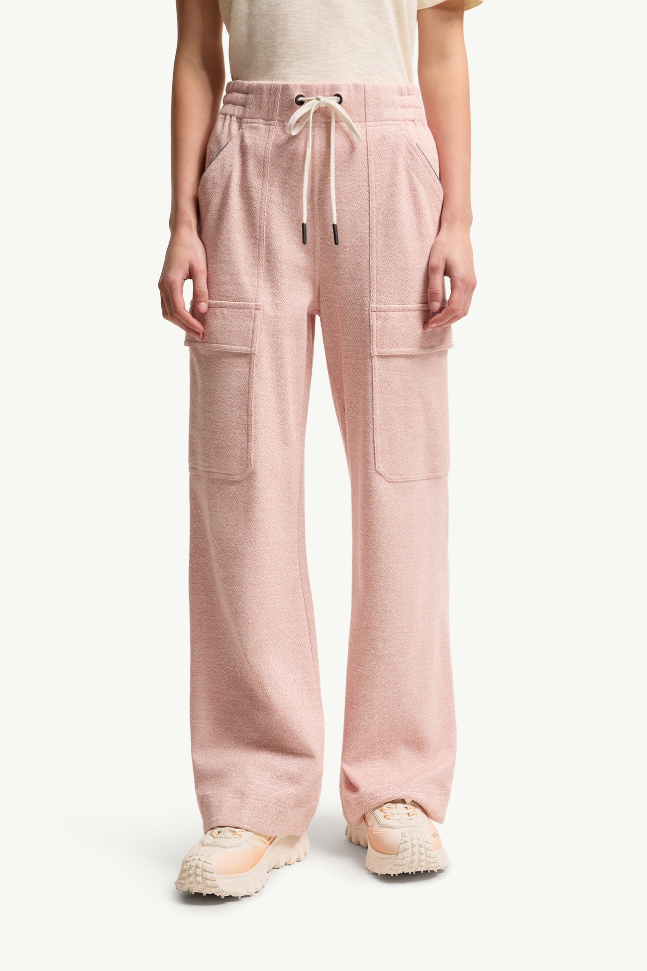 Linen & Cotton Blend Track Pants Women Pink Moncler 3