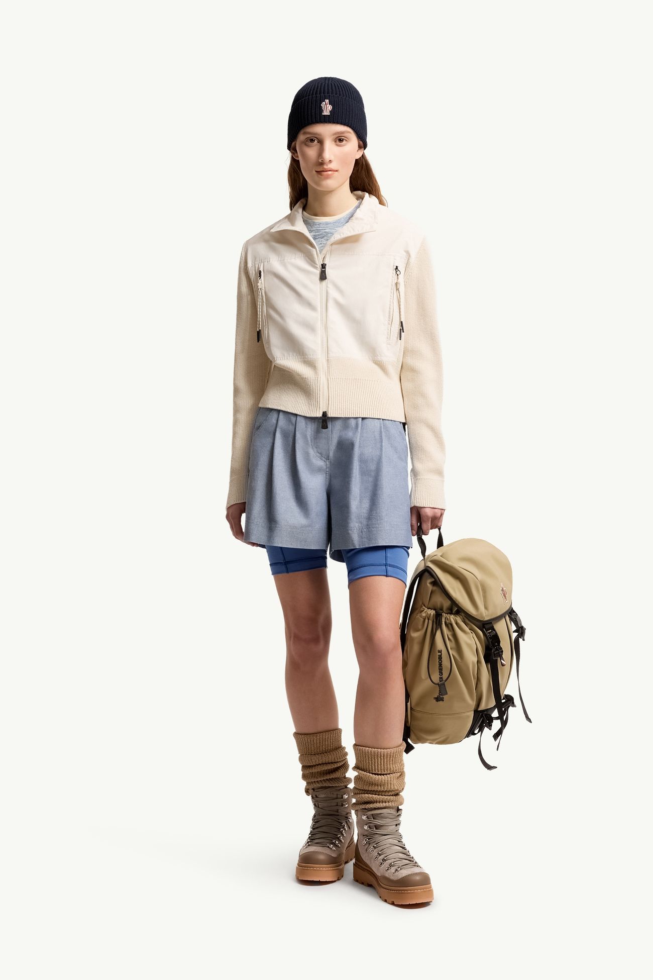 Cardigan imbottito in cotone con zip Donna Bianco Avorio Moncler 0