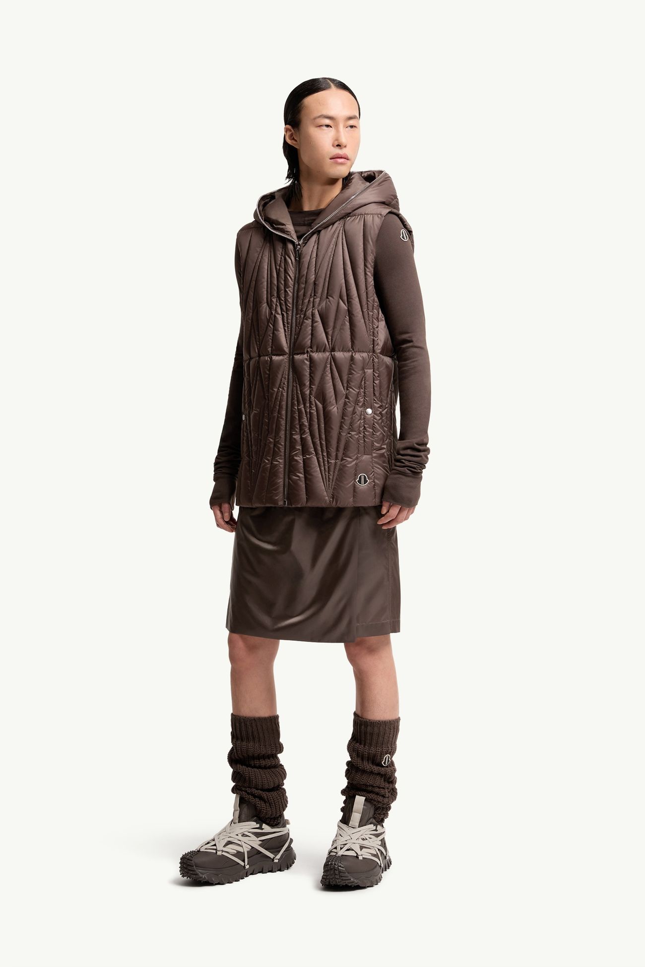 Gilet Imbottito Con Cappuccio Geocamo Ziplock Moncler + Rick Owens Gender Neutral Grigio Talpa Moncler 1