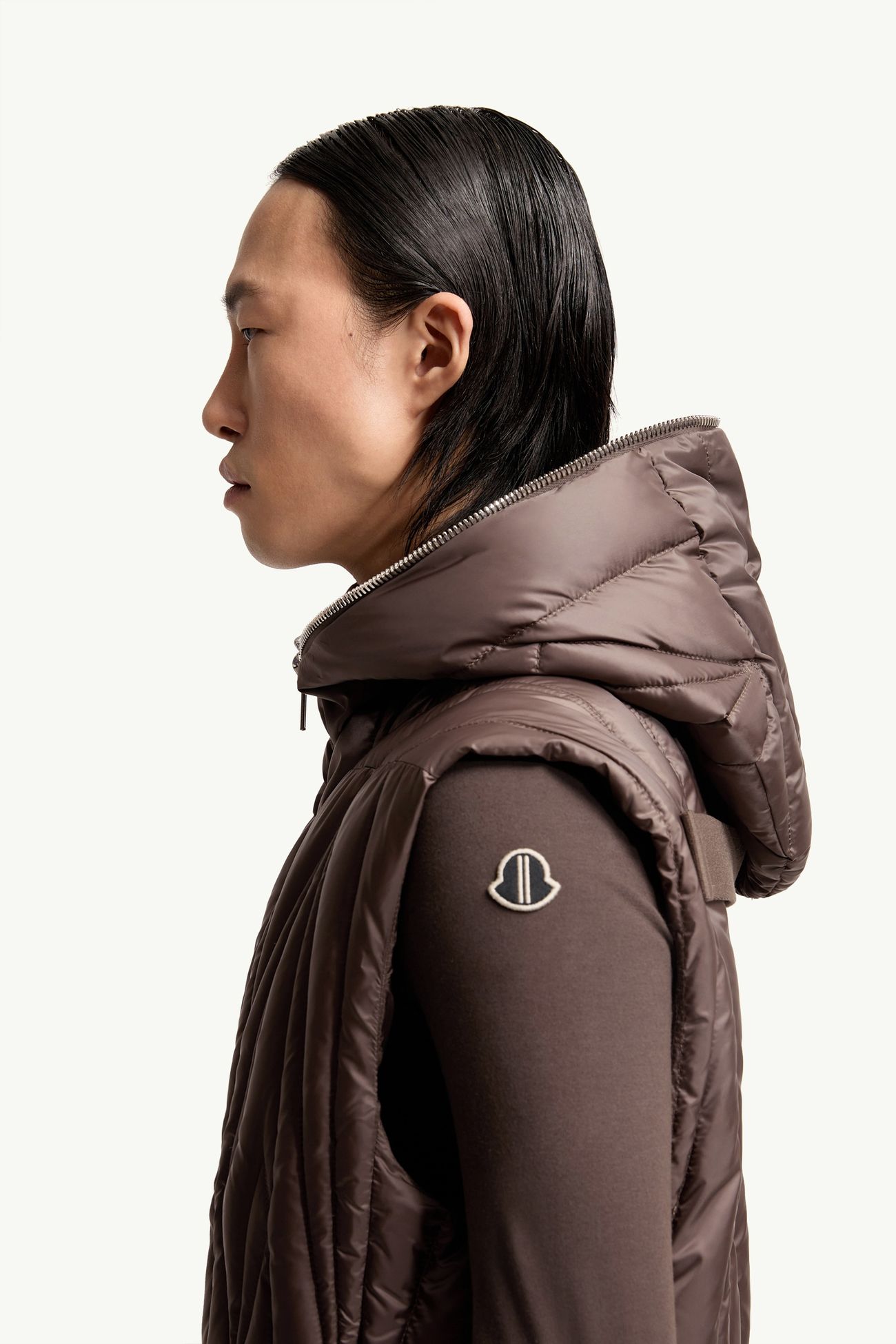 Doudoune sans manches à capuche Moncler + Rick Owens Geocamo Ziplock Mixte Taupe Moncler 3