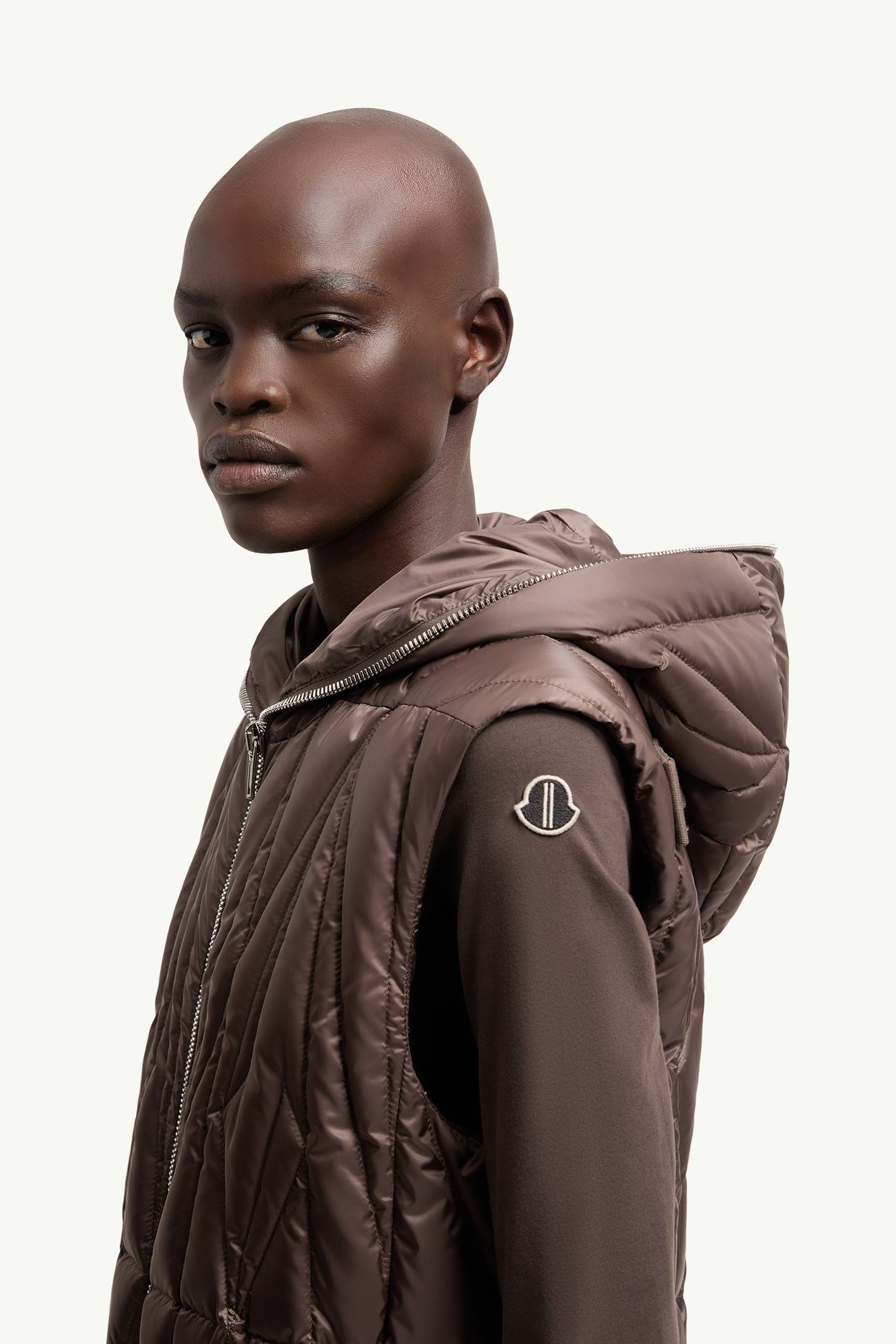 Moncler + Rick Owens Geocamo Ziplock連帽羽絨背心 中性 灰啡色 Moncler 4