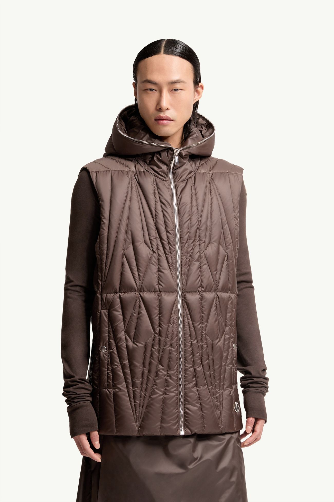 Moncler + Rick Owens Geocamo Ziplock連帽羽絨背心 中性 灰啡色 Moncler 5