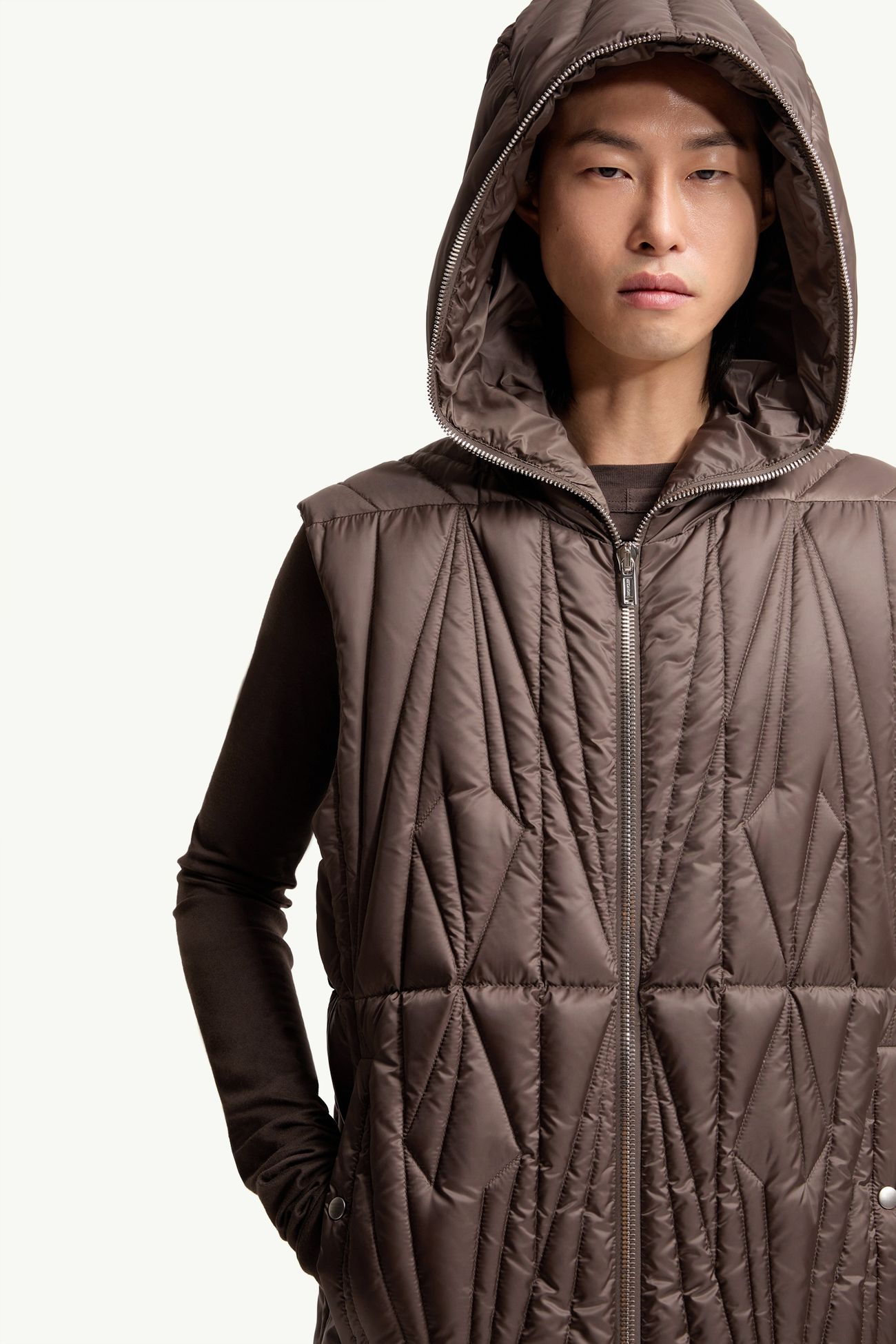 Doudoune sans manches à capuche Moncler + Rick Owens Geocamo Ziplock Mixte Taupe Moncler 8