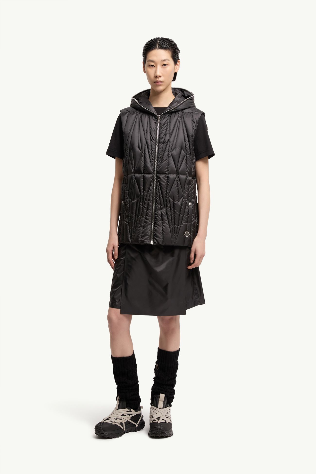 Moncler + Rick Owens Geocamo Ziplock Daunenweste mit Kapuze Genderneutral Schwarz Moncler 2