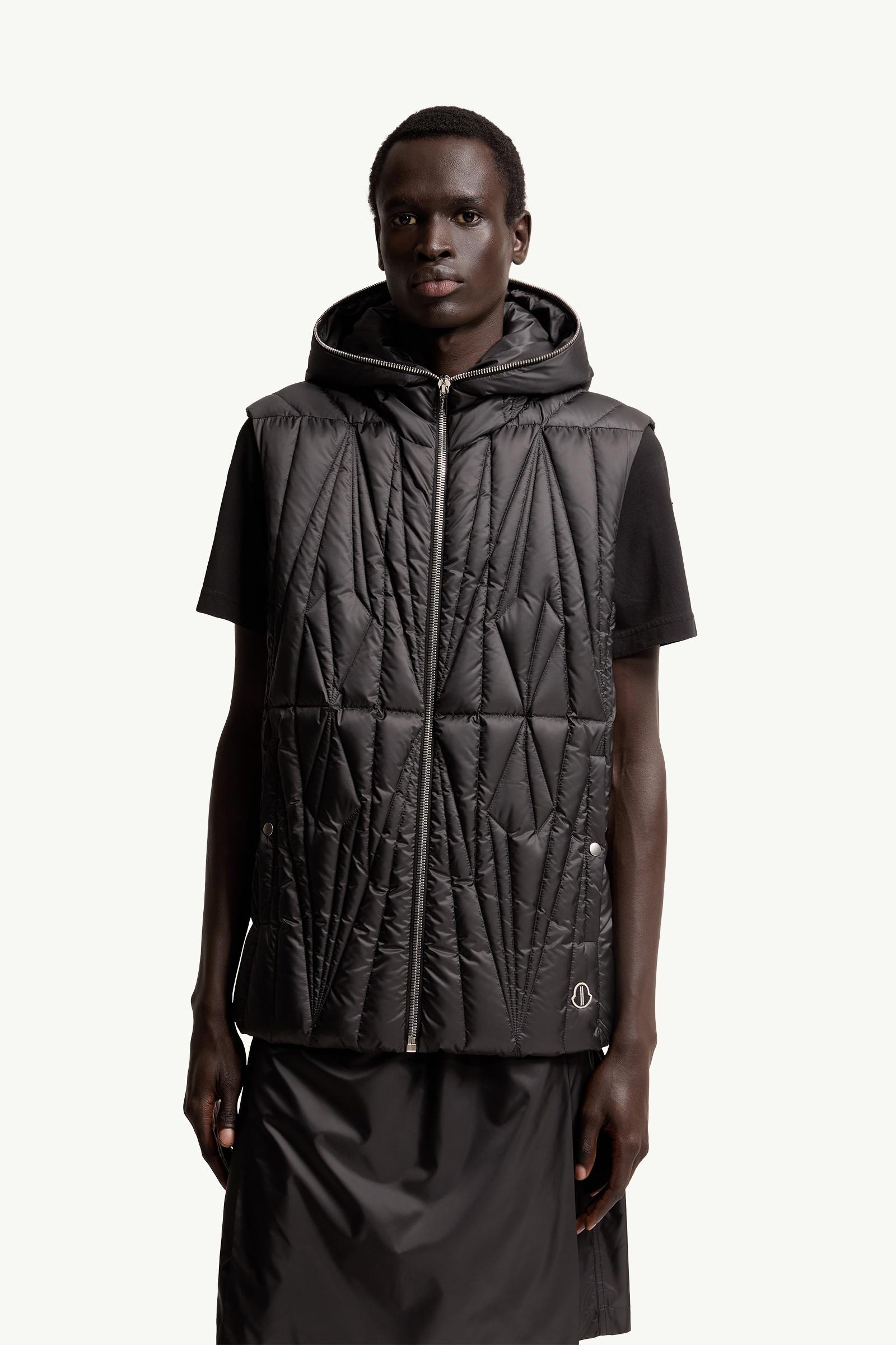 Black Moncler + Rick Owens Geocamo Ziplock Hooded Down Vest